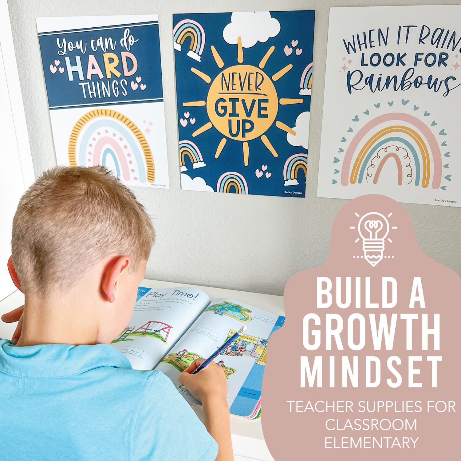 Hadley Designs Posters, Boho Rainbow Growth Mindset Classroom Decor, Set Of 9 - Image 5