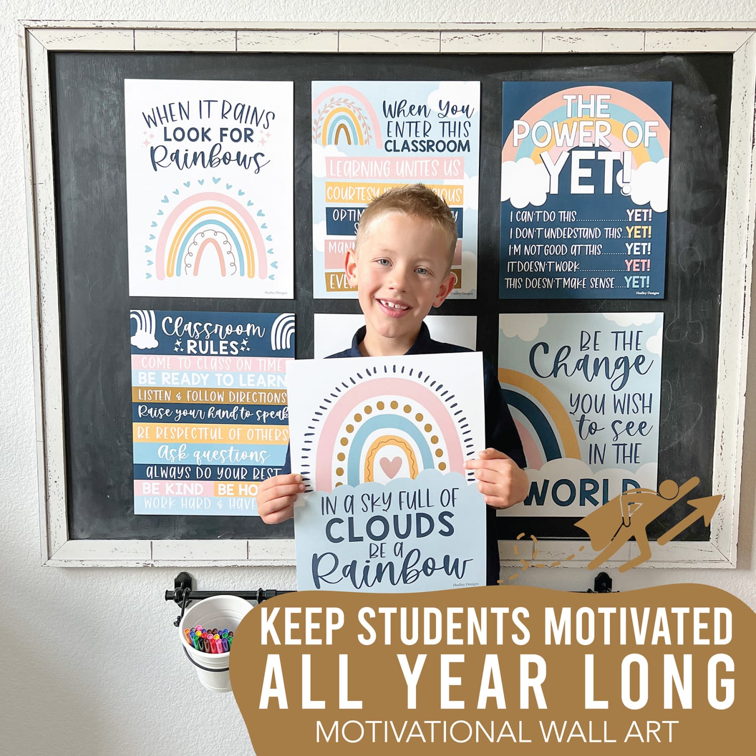 Hadley Designs Posters, Boho Rainbow Growth Mindset Classroom Decor, Set Of 9 - Image 6