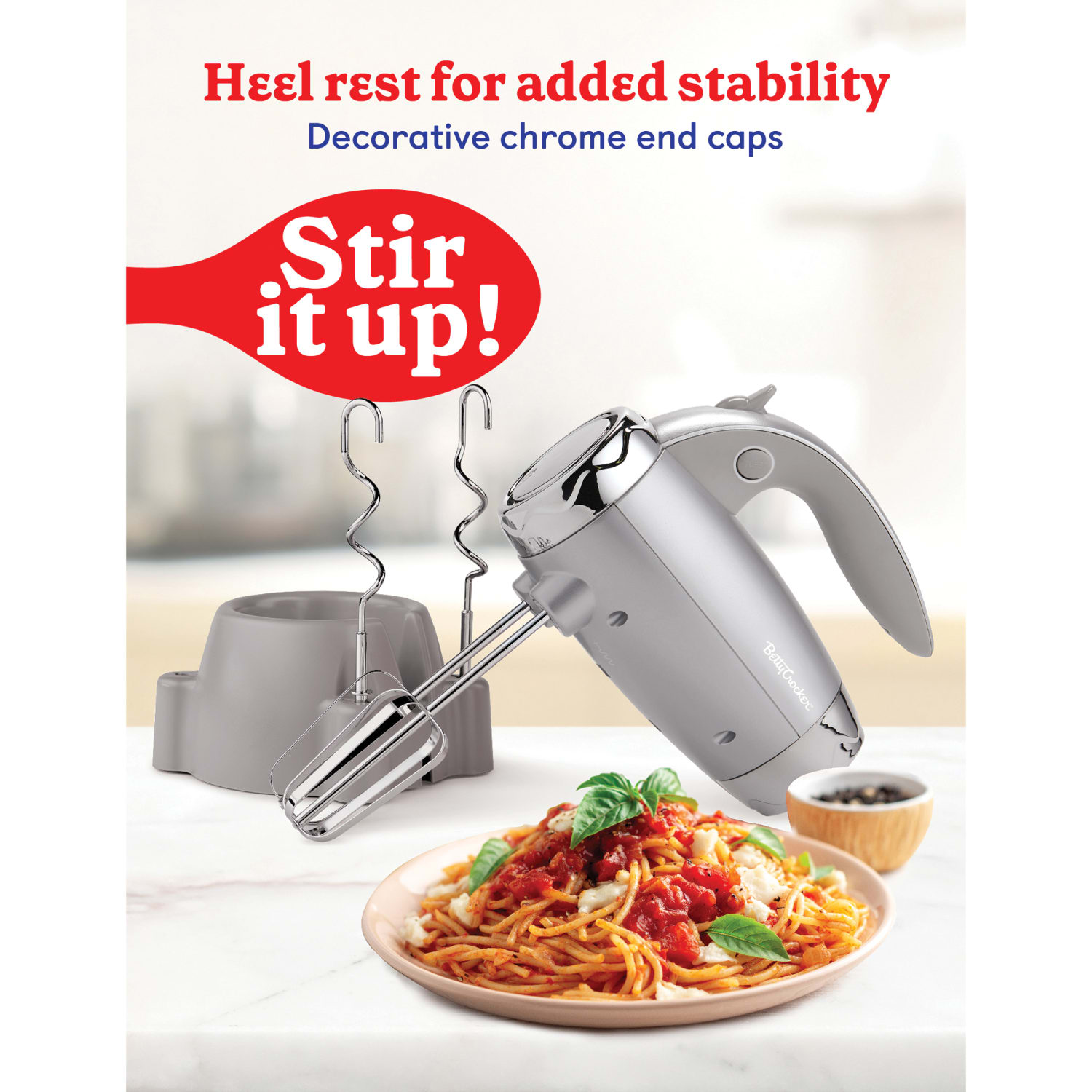 Betty Crocker Power Up 7-Speed Corded Electric Hand Mixer With Stand, Silver - Image 5