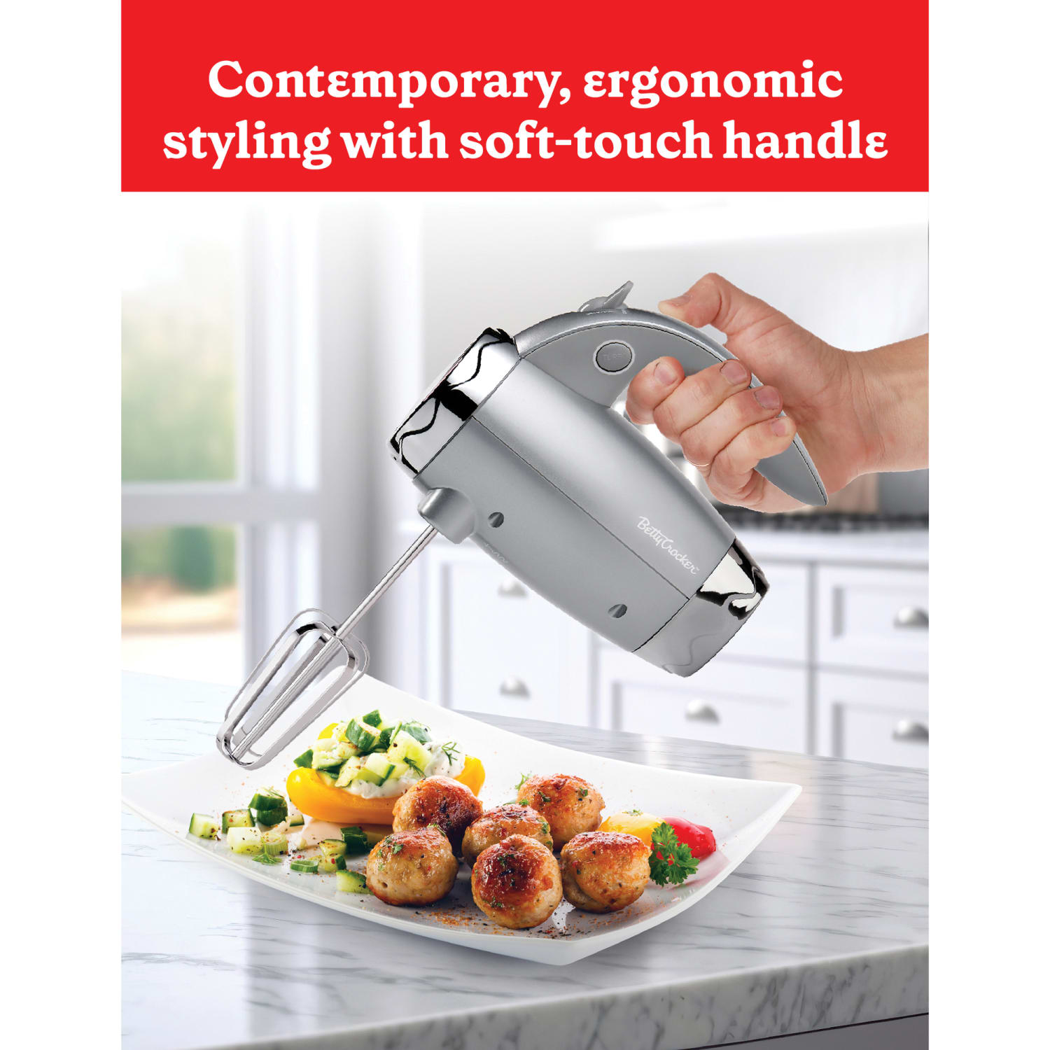 Betty Crocker Power Up 7-Speed Corded Electric Hand Mixer With Stand, Silver - Image 6