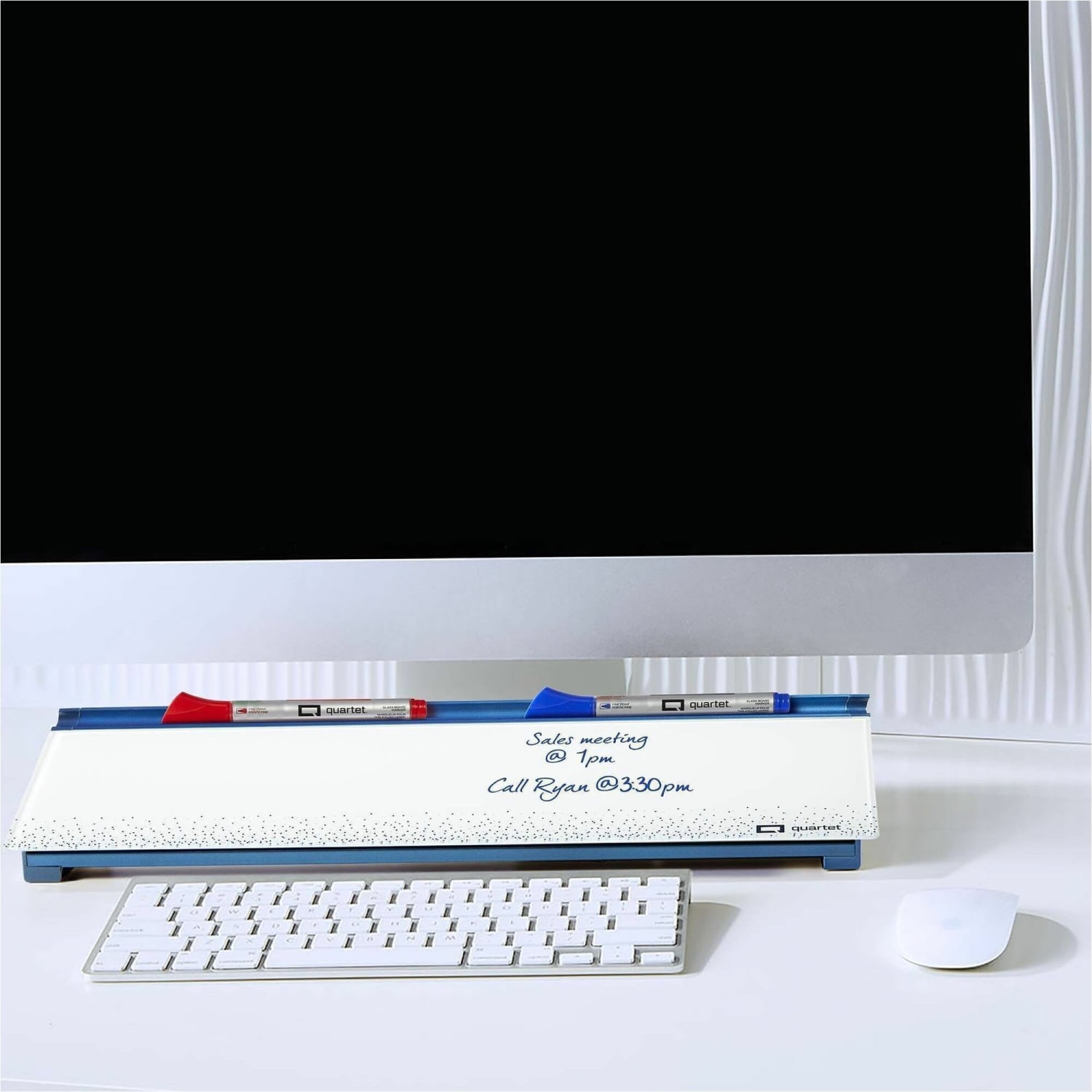 Quartet Dots Glass Dry-Erase Desktop Computer Pad - 18in (1.5 ft)x 6in (0.5 ft) - White/Blue Glass Surface - Rectangle - Horizontal - Desktop - 1 Each