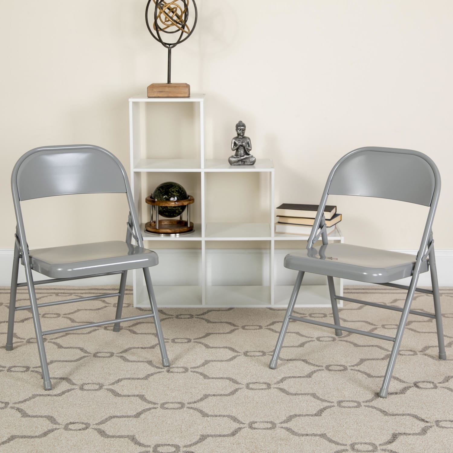 Flash Furniture HERCULES Series Triple-Braced & Double-Hinged Metal Folding Chairs, Gray, Pack Of 2 Chairs