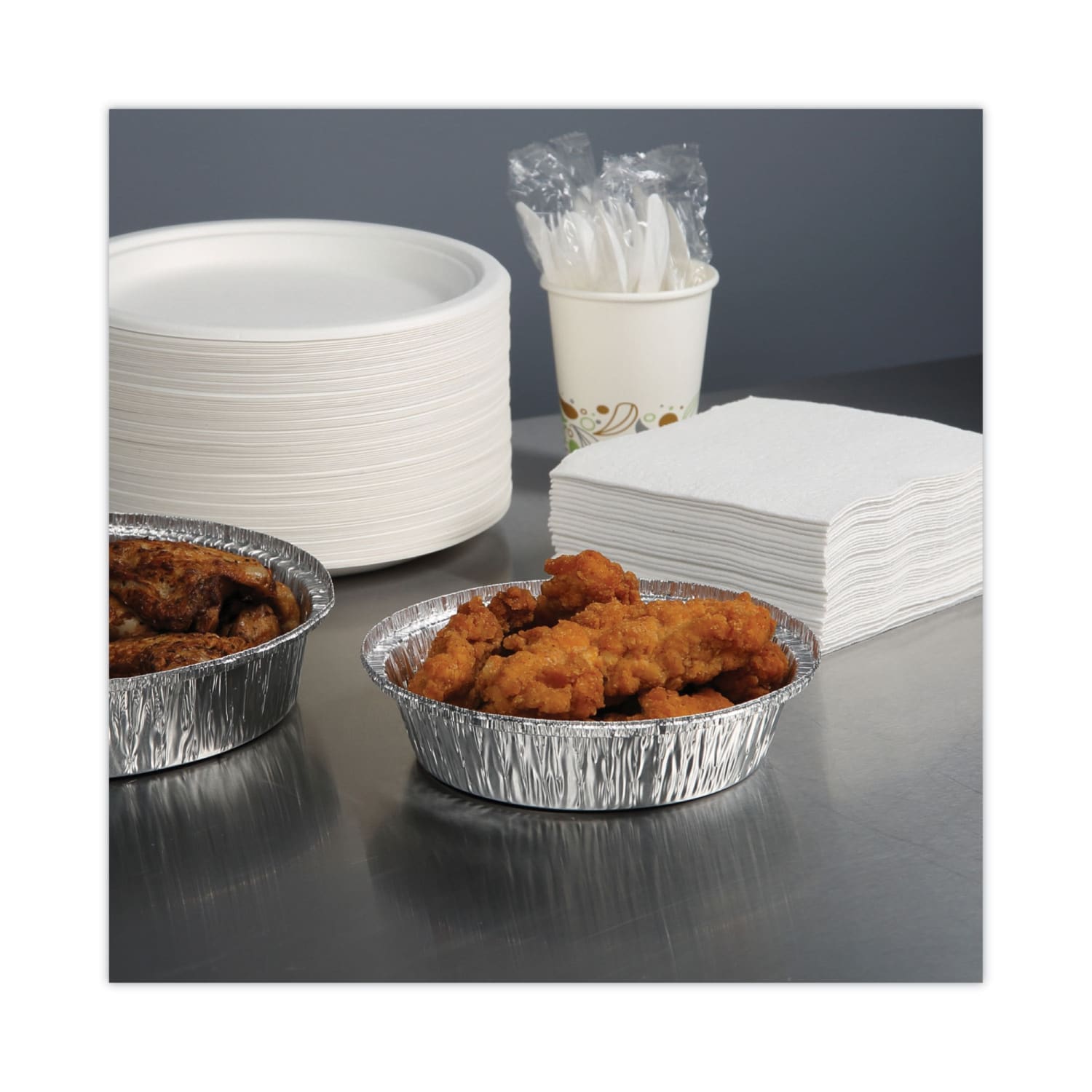 Boardwalk Round Aluminum To-Go Containers, 24 Oz, 1-1/2in x 7in, Silver, Carton Of 500 Containers - Image 4