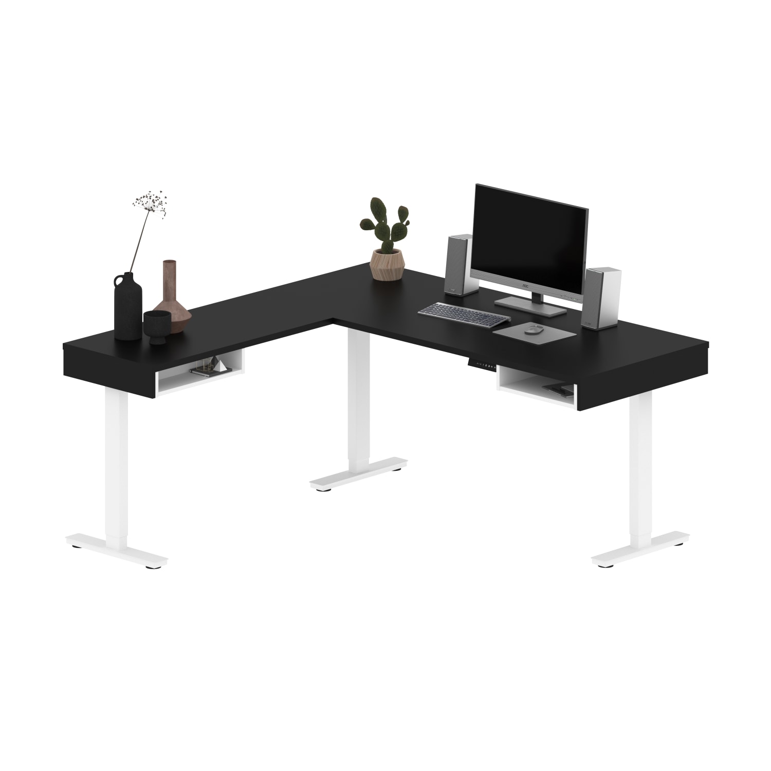 Bestar Viva 72inW L-Shaped Standing Corner Desk, Black/White - Image 4