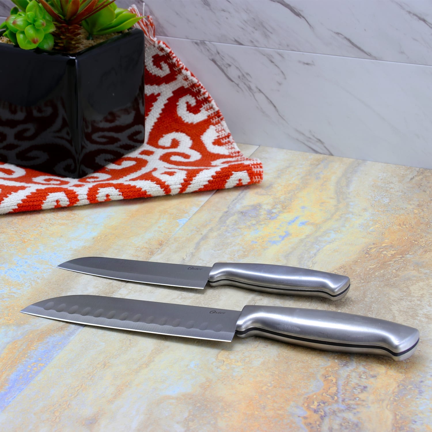 Oster Baldwyn 2-Piece Stainless-Steel Santoku Knife Set - Image 4