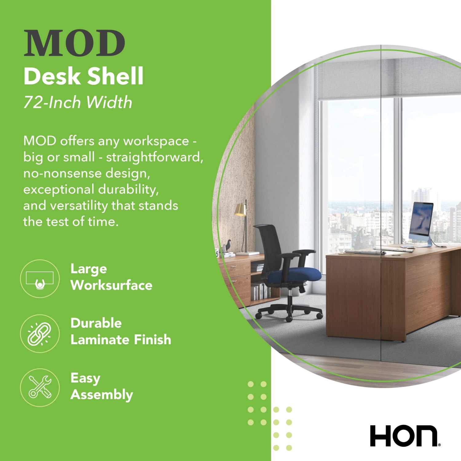 HON Mod 72inW Double-Pedestal Computer Desk, 72inW, Sepia Walnut - Image 3
