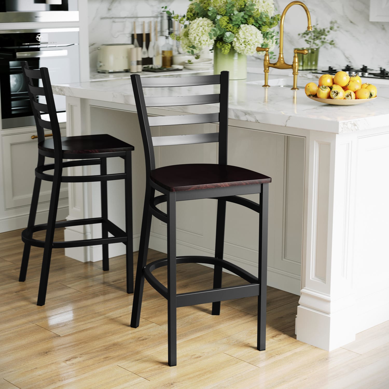 Flash Furniture MetalWood Restaurant Barstool With Ladder Back WalnutBlack PopularChairscom Flash Furniture MetalWood Restaurant Barstool With Ladder Back WalnutBlack PopularChairscom