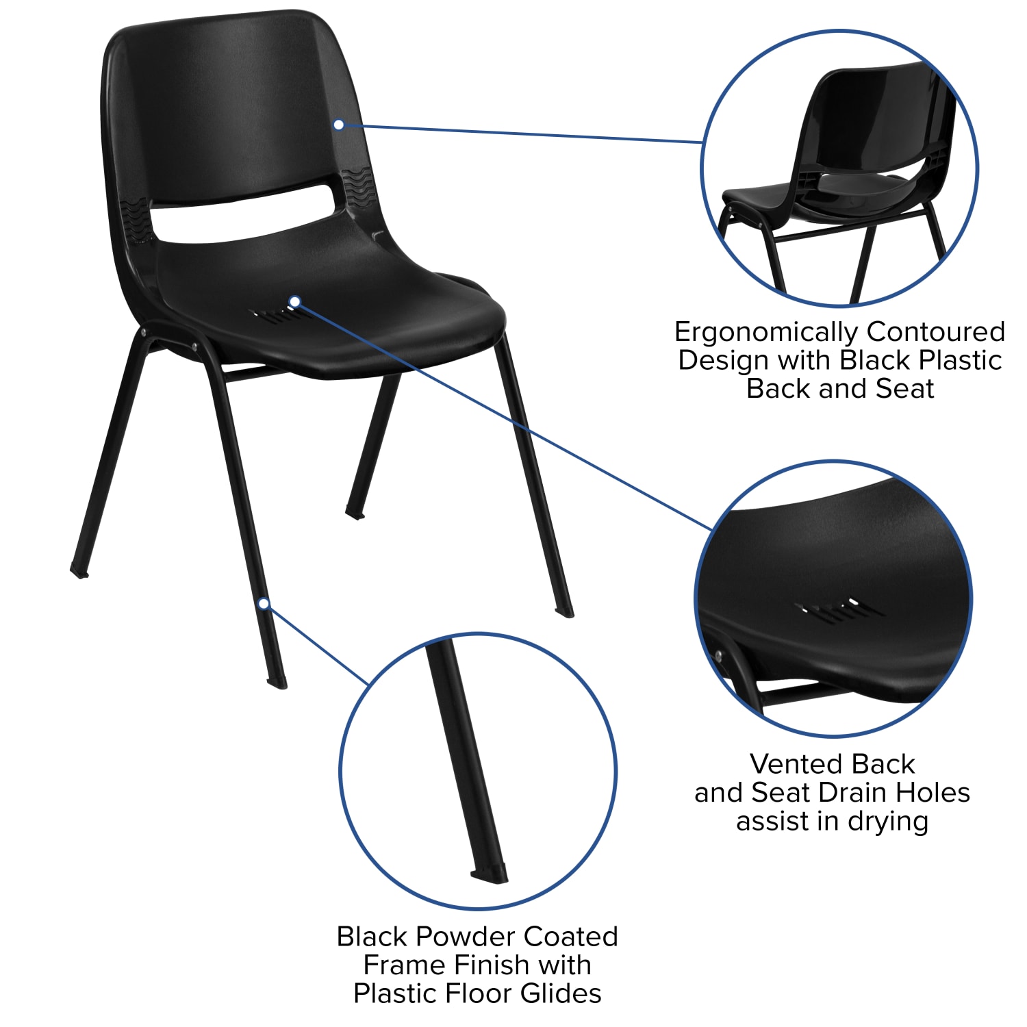 Flash Furniture HERCULES Series Ergonomic Stack Chair Black PopularChairscom