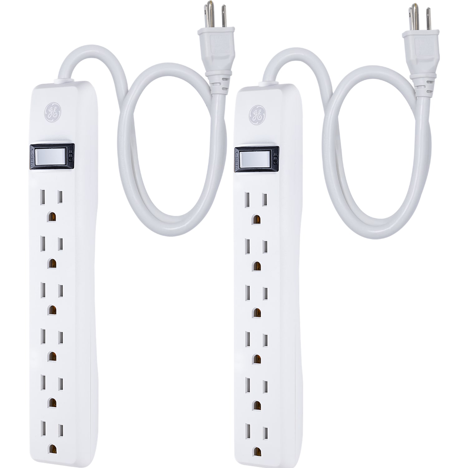 GE 6 Outlet Power Strip 2 Pack, 2ft Cord, White, 14833 - Image 4