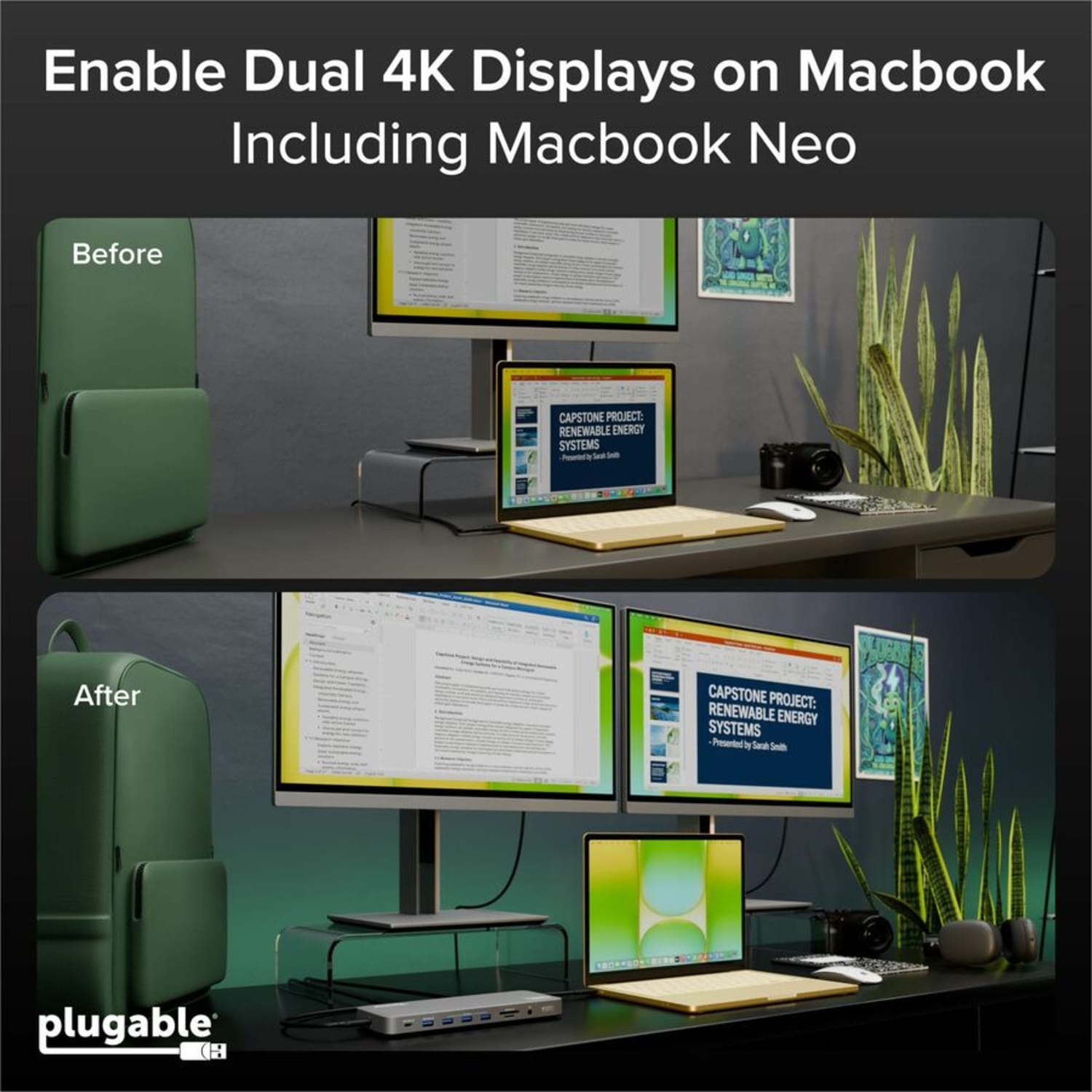 Plugable USB C Laptop Docking Station, Dual Monitor 4K 60Hz  - UD6950PDH - Image 4