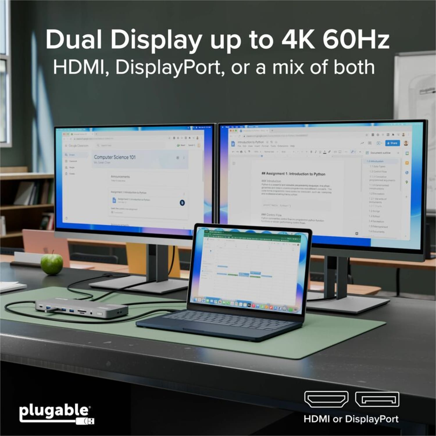 Plugable USB C Laptop Docking Station, Dual Monitor 4K 60Hz  - UD6950PDH - Image 5
