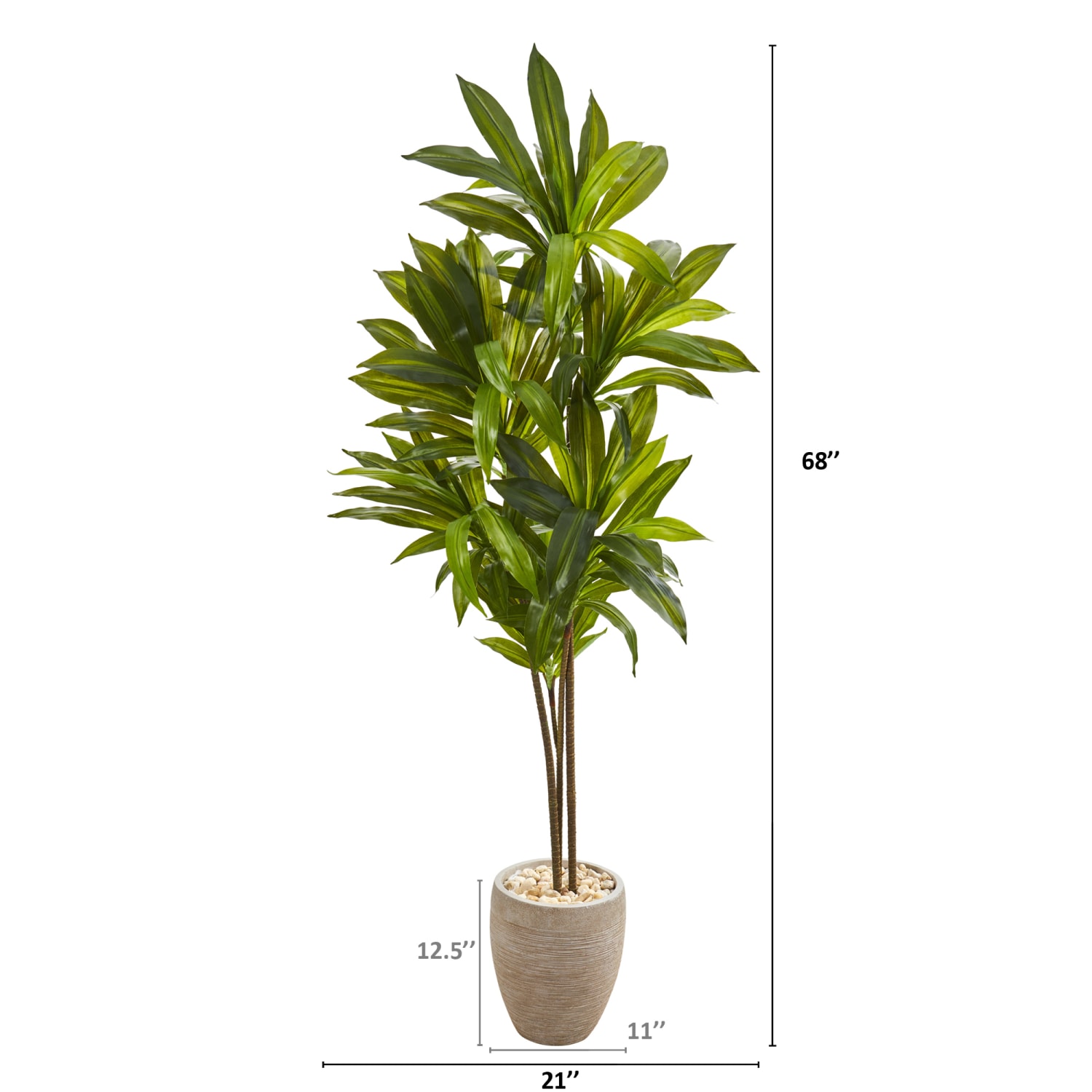 Nearly Natural Dracaena 68inH Artificial Plant With Planter, 68inH x 21inW x 21inD, Green/Sand - Image 3