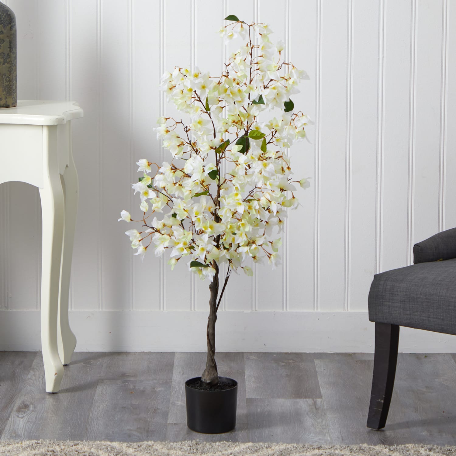 Nearly Natural Bougainvillea 48inH Artificial Tree With Planter, 48inH x 19inW x 19inD, White/Black - Image 4