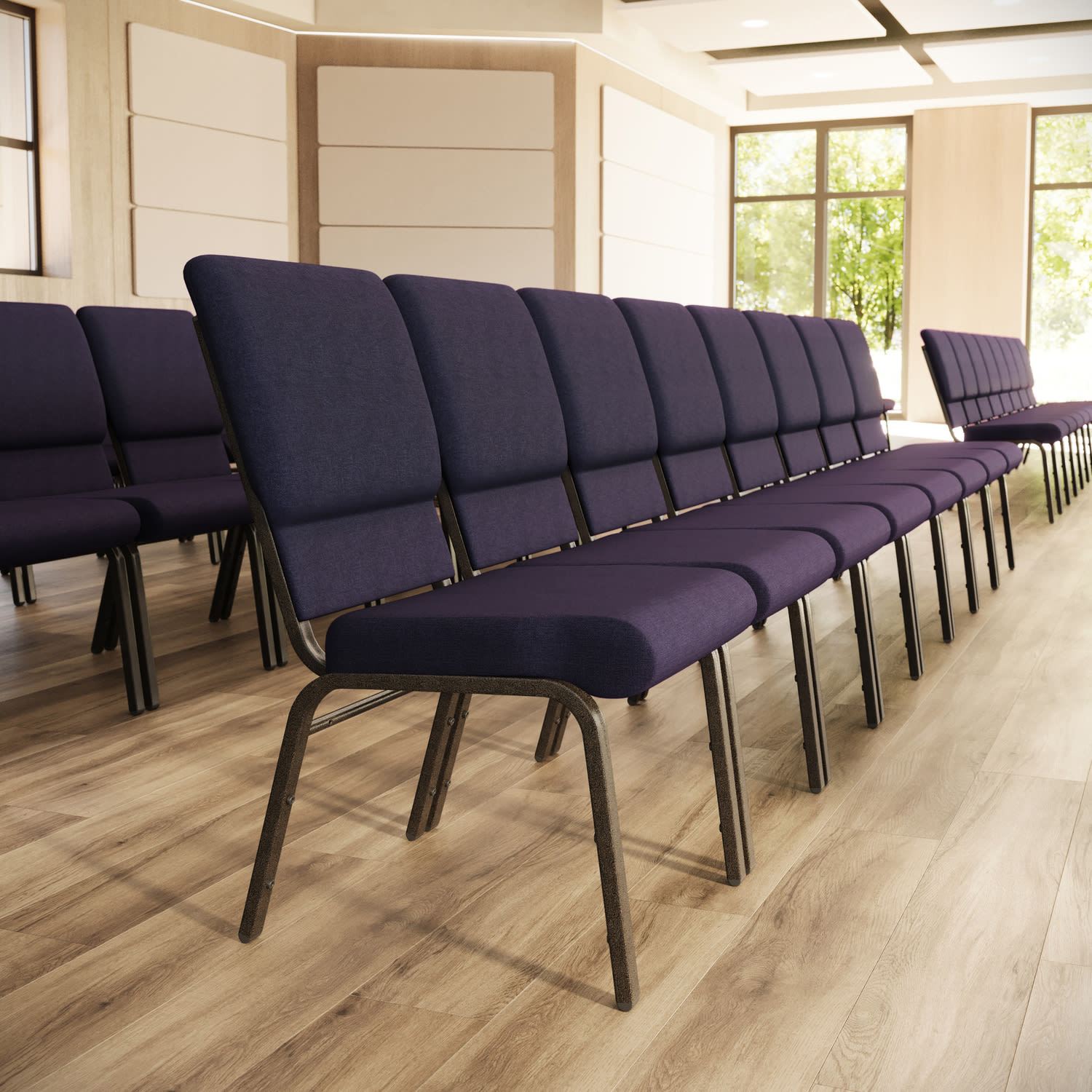 Flash Furniture HERCULES Series Stackable Church Chair, Royal Purple/Goldvein - Image 3