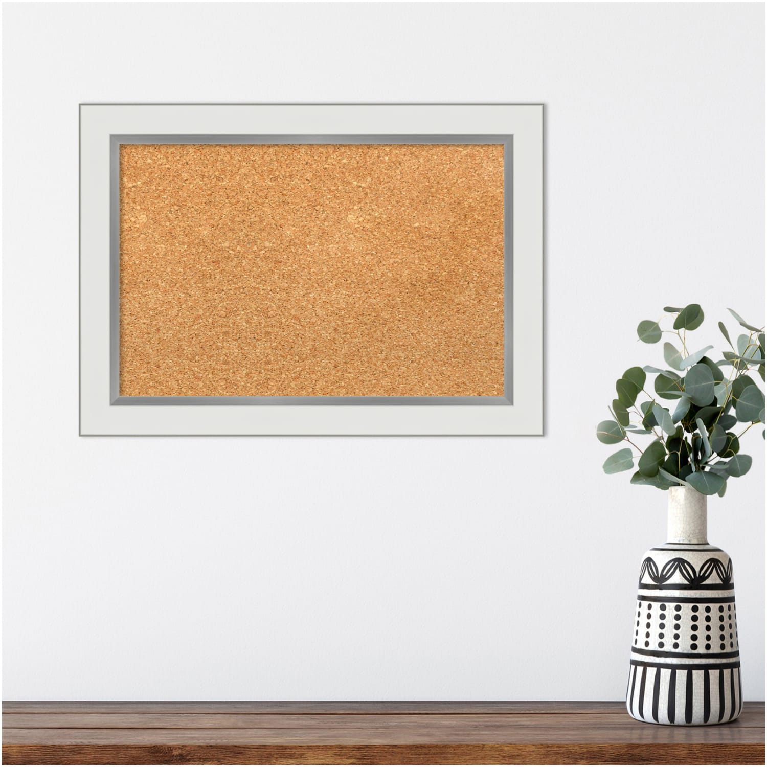Amanti Art Rectangular Non-Magnetic Cork Bulletin Board, Natural, 21in x 15in, Eva White Silver Narrow Plastic Frame - Image 6