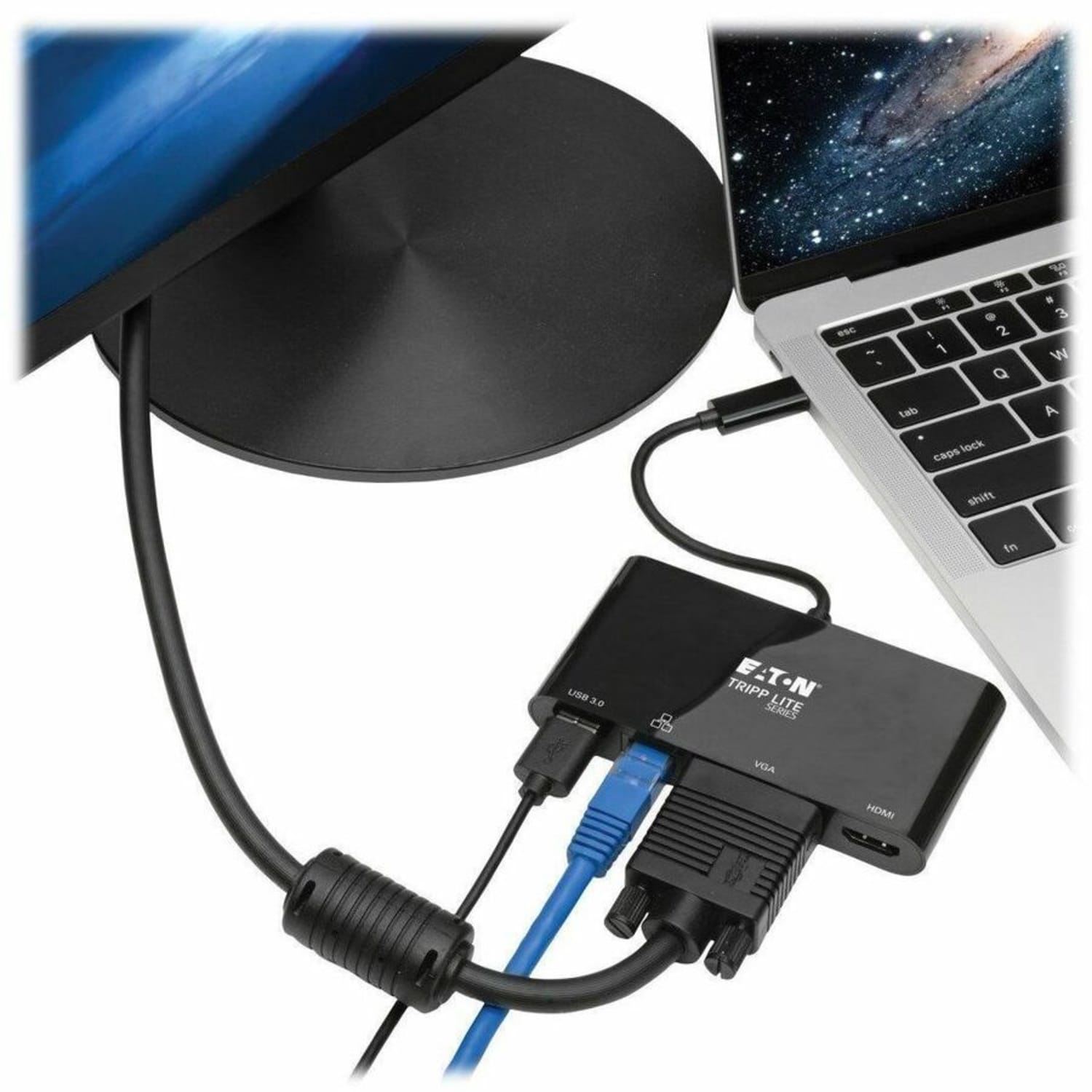Tripp Lite USB C Docking Station Adapter Converter 4K w/ HDMI, VGA, Gigabit Ethernet, USB-A Hub, Black, Thunderbolt 3 Compatible -  - U44406NHV4GUB - Image 3