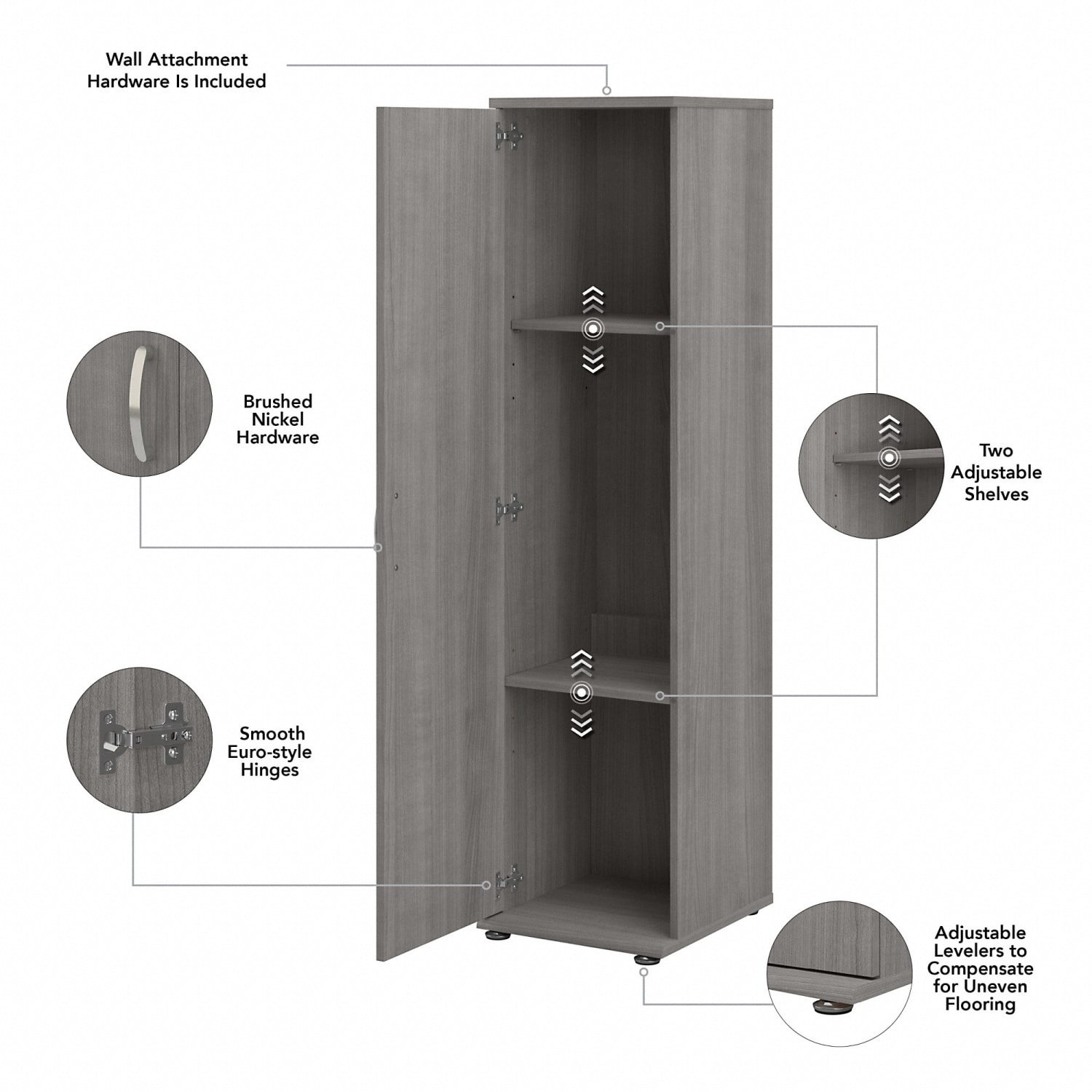 Bush Business Furniture Universal Tall Narrow Storage Cabinet With Door And Shelves, Platinum Gray, Standard Delivery - Image 4