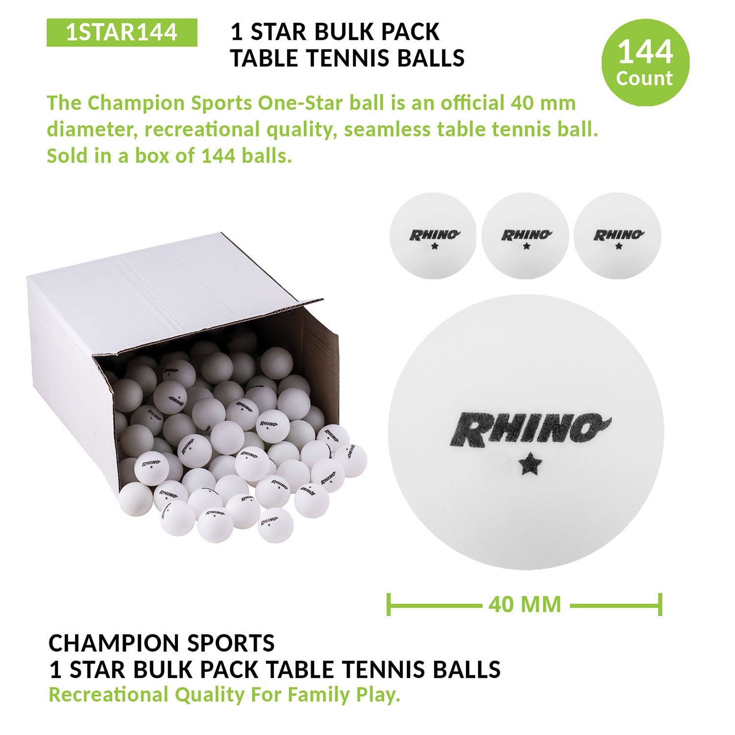 Champion Sports One-Star Table Tennis Balls, 5in, White, Pack Of 144 Table Tennis Balls - Image 4