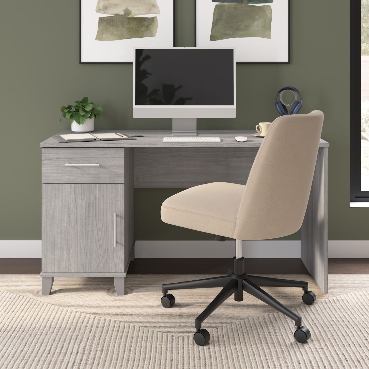Bush Furniture Somerset 54inW Office Desk With Drawers, Platinum Gray, Standard Delivery