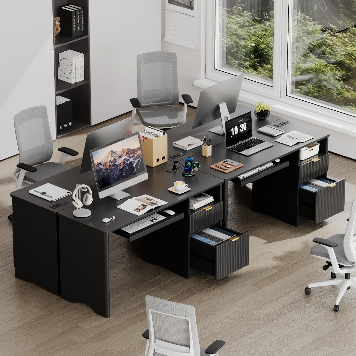 Bestier 55in Computer Desk With Power Outlets, 2 Storage Drawers And Keyboard Tray, Black - Image 6