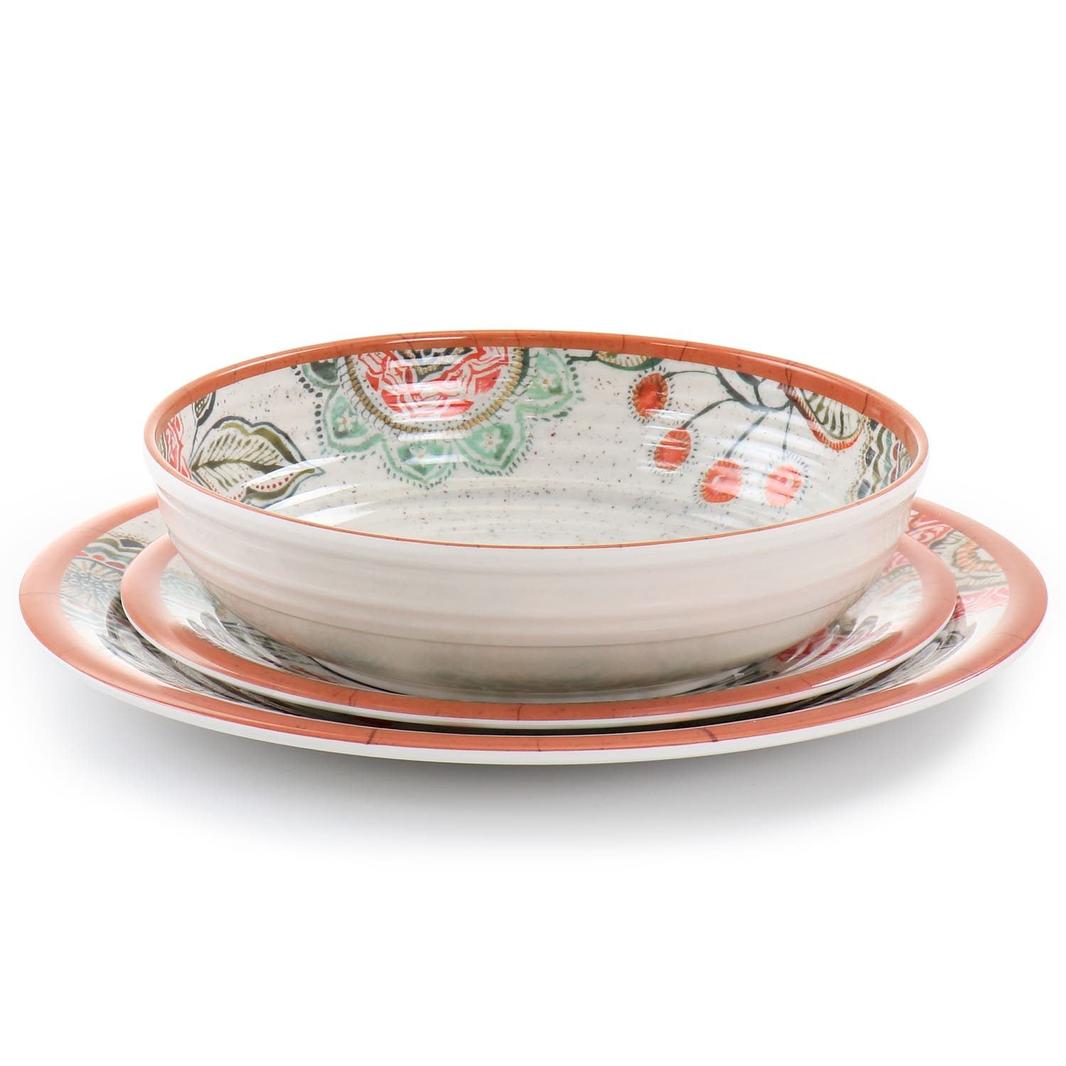 Elama Ester 12-Piece Melamine Dinnerware Set, Multicolor - Image 6