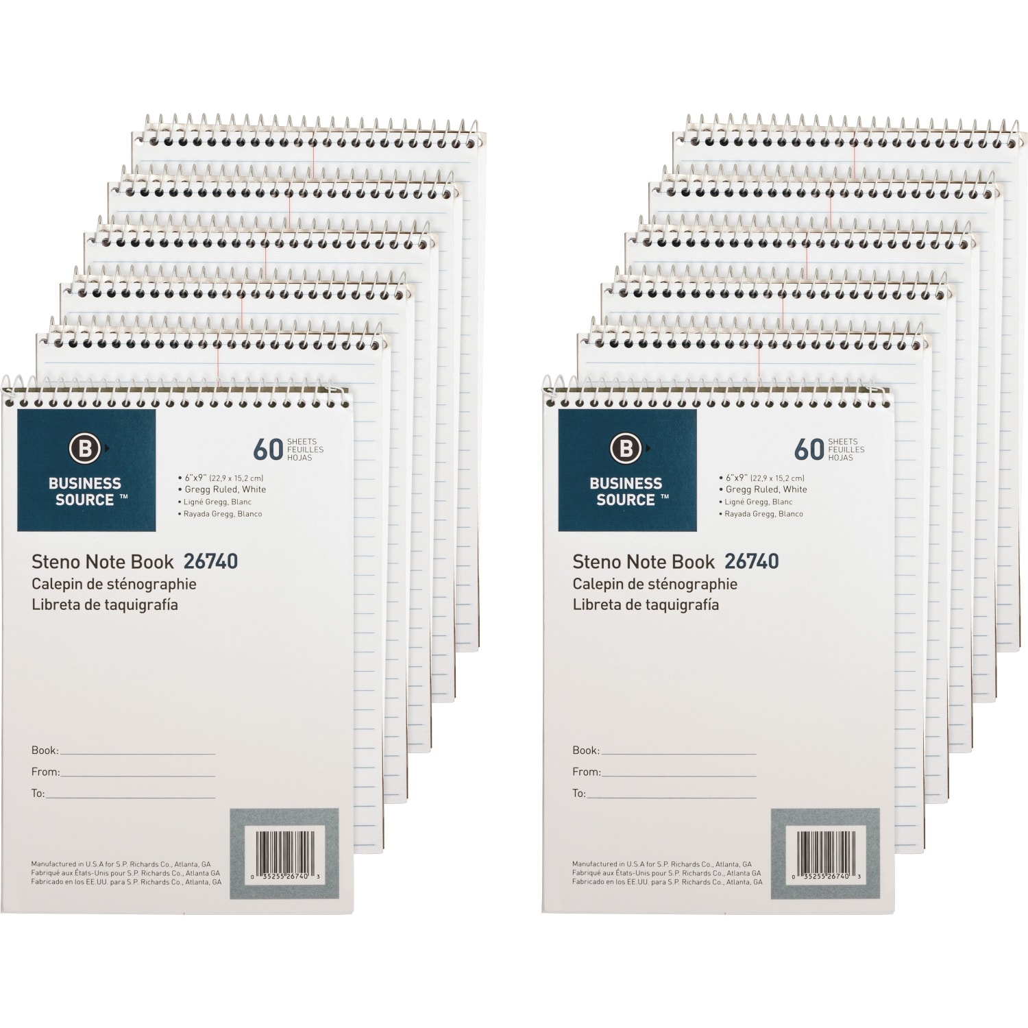 Business Source Steno Notebook - 60 Sheets - Wire Bound - Gregg Ruled Margin - 15 lb Basis Weight - 6inx9in Sheet Size - 26740PK