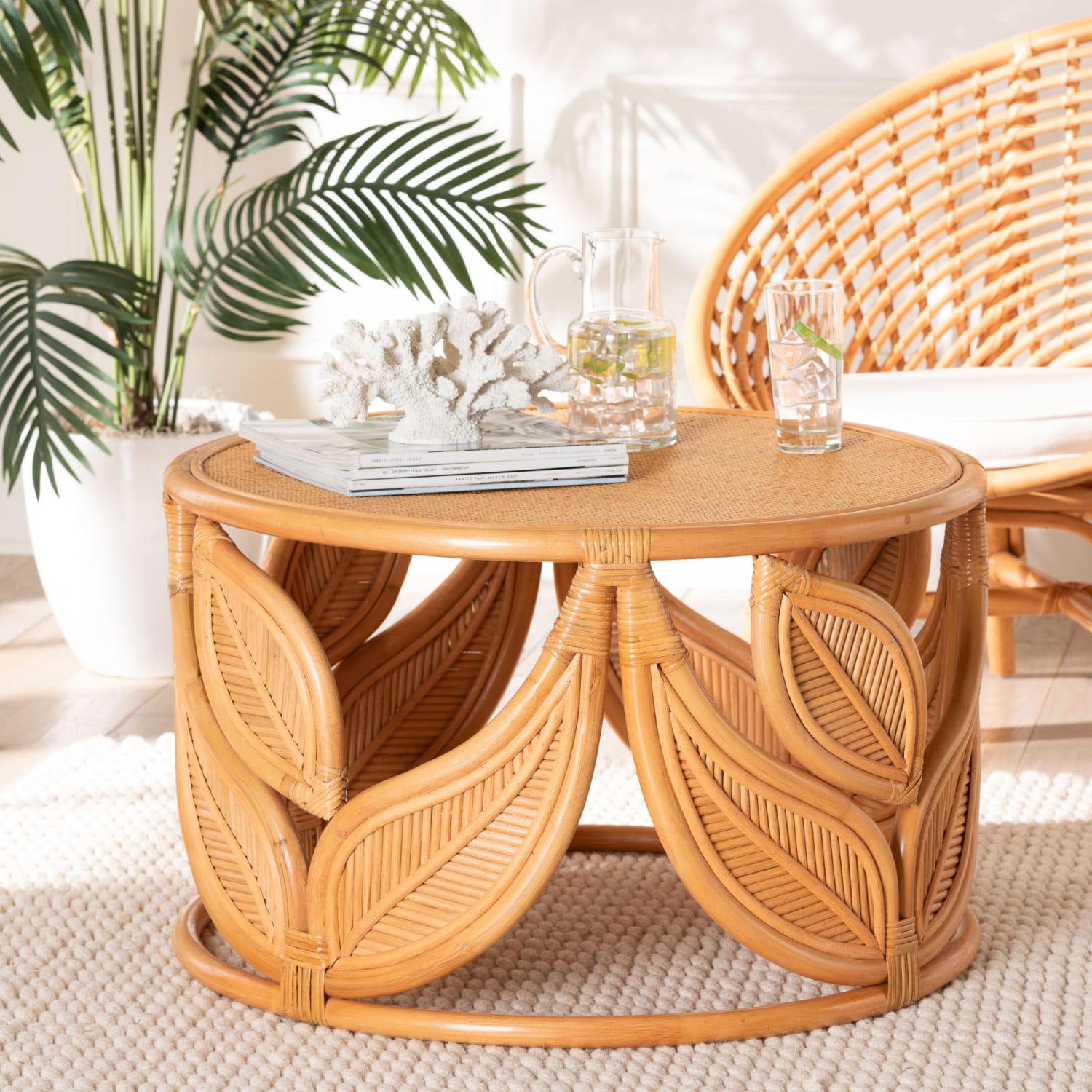 bali & pari Raflesia Natural Rattan Coffee Table, 18-1/8inH x 29-1/2inW x 29-1/2inD, Natural - Image 6