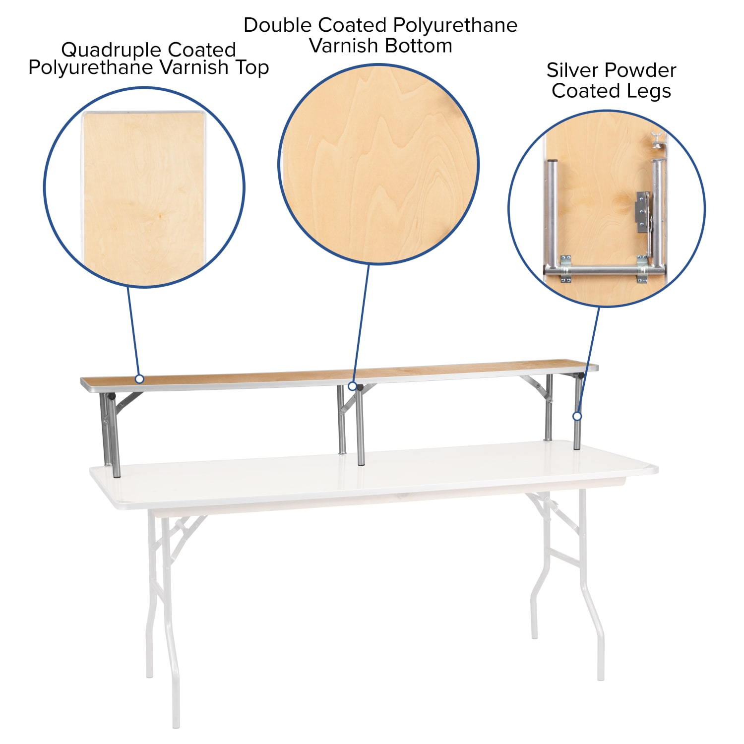 Flash Furniture Birchwood Bar Top Riser, 12inH x 11-3/4inW x 72inD, Natural/Silver - Image 5