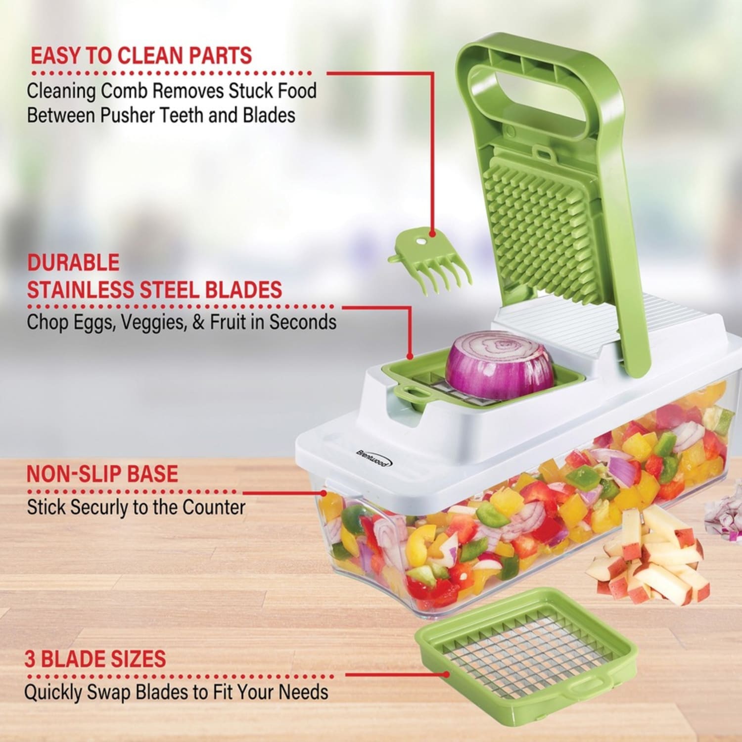 Brentwood Food Chopper and Vegetable Dicer With 6.75 Cup Storage Container and Stainless Steel Blades, White - Image 6