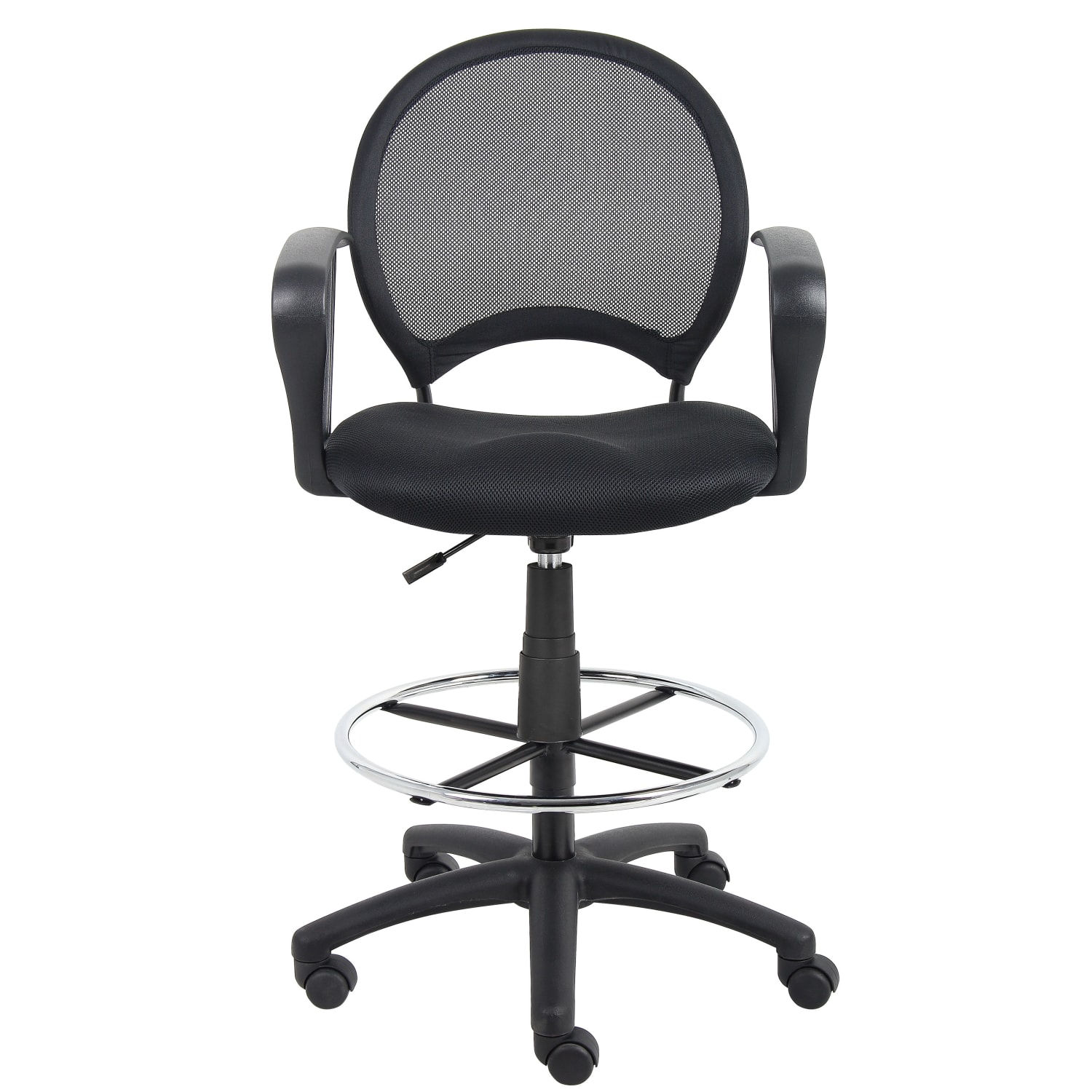 Boss Office Products Mesh Drafting Stool With Loop Arms, Black