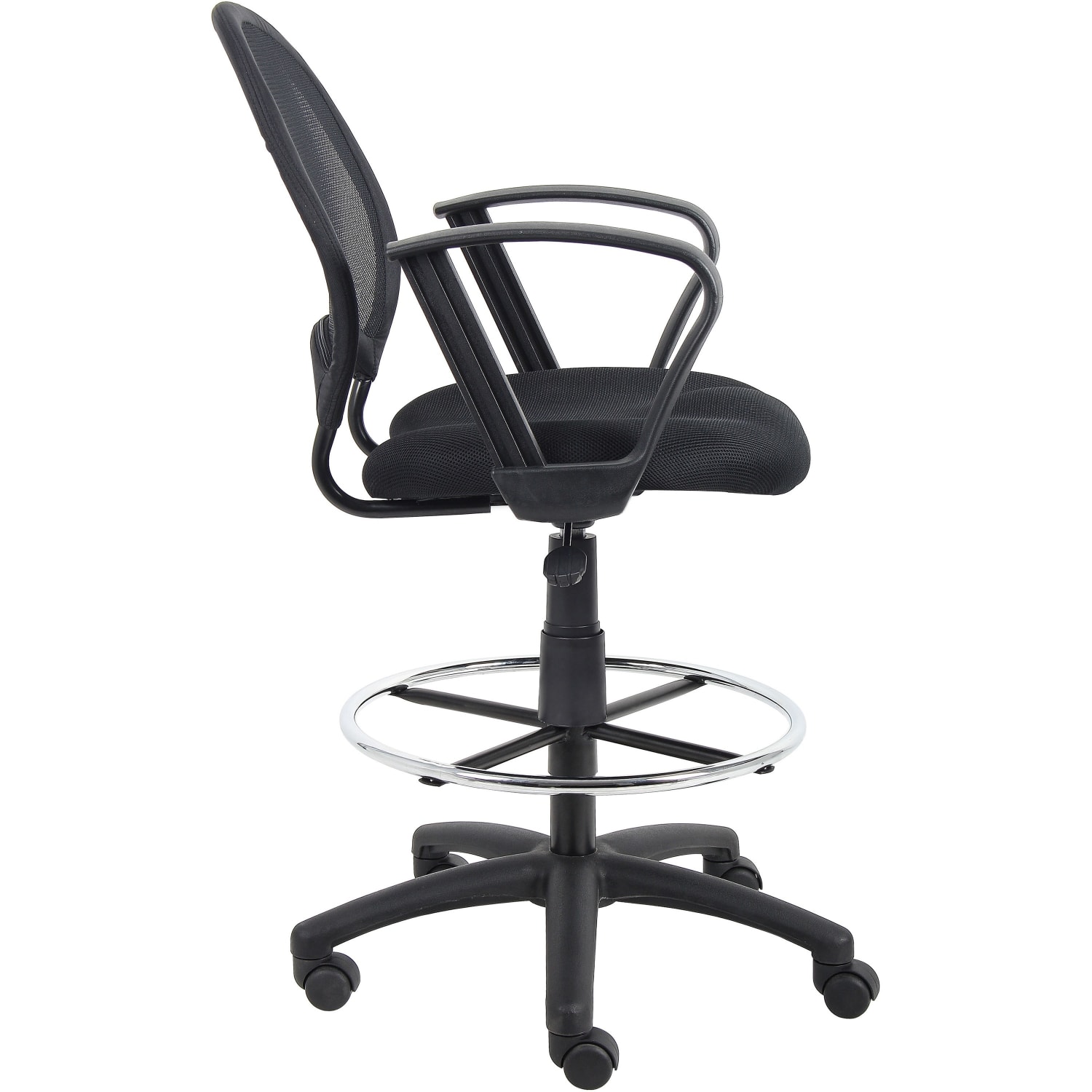 Boss Office Products Mesh Drafting Stool With Loop Arms Black PopularChairscom