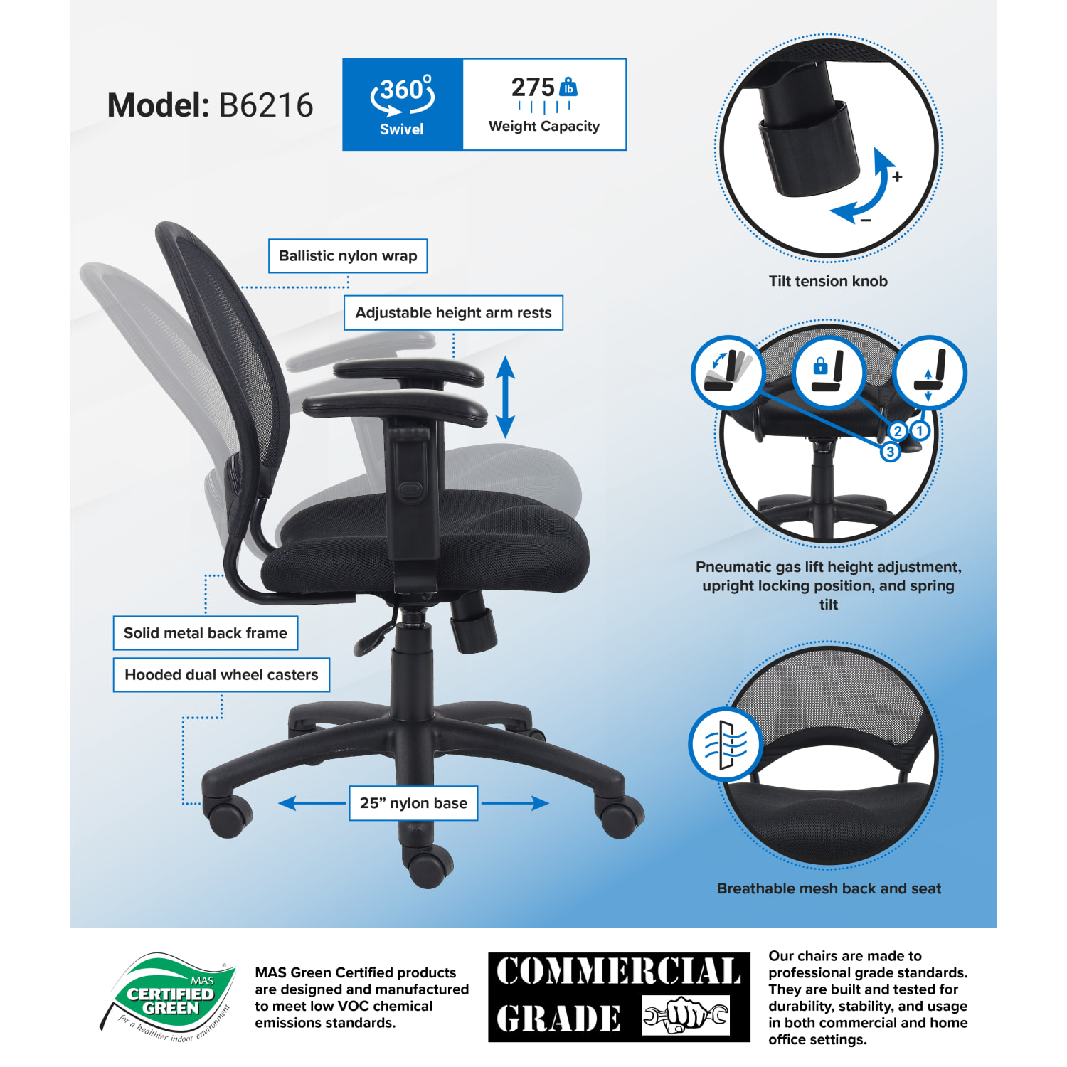 Boss Office Products Mesh Task Chair With Arms Black PopularChairscom