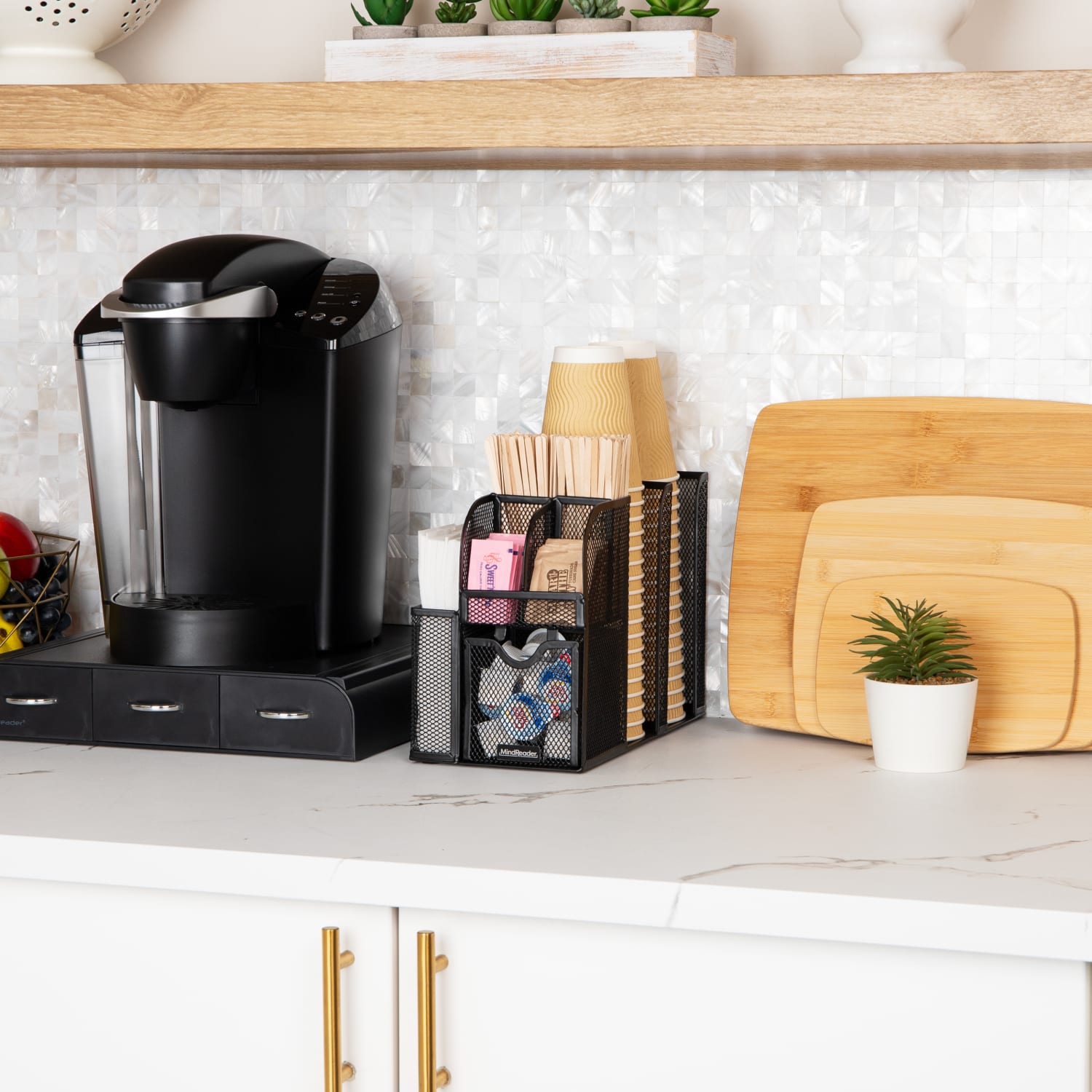 Mind Reader Cup and Condiment Station, Metal, 11-1/2inH x 11inW x 5-3/4inL, Black - Image 3