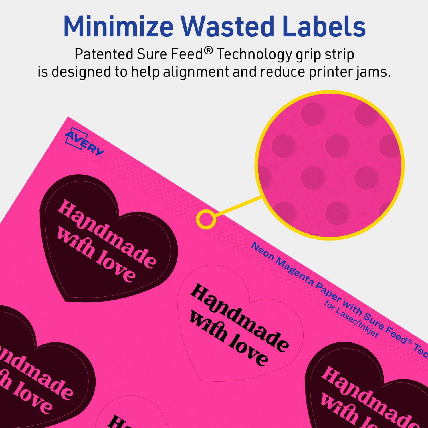 Avery Print-To-The-Edge Labels With Sure Feed Technology, 94603-NMP10, Heart, 2-9/32in x 1-27/32in, Matte Neon Magenta, Pack of 120 - Image 5
