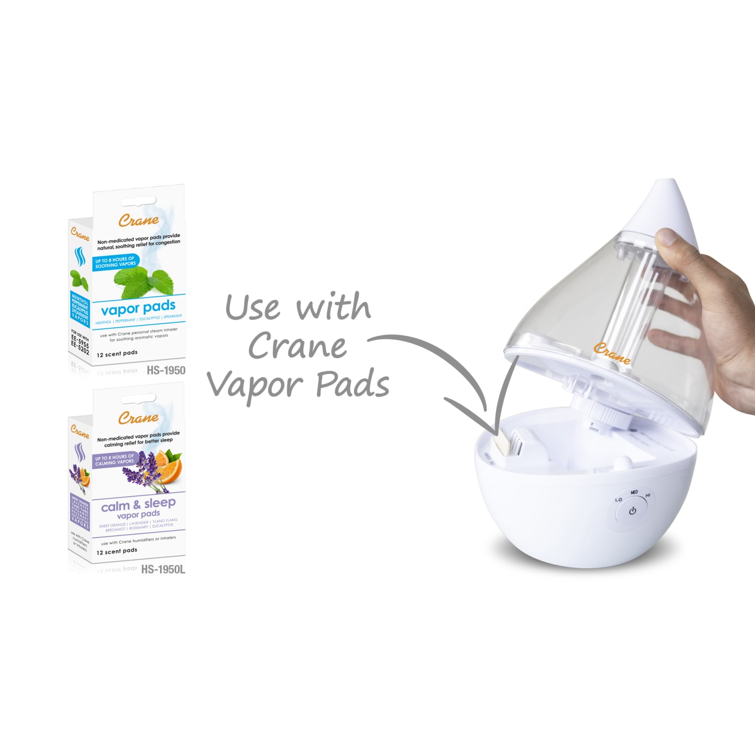 Crane Droplet Ultrasonic Cool Mist Humidifier, 6-3/4inH x 6-3/4inW x 10-1/2inD, Clear/White - Image 4