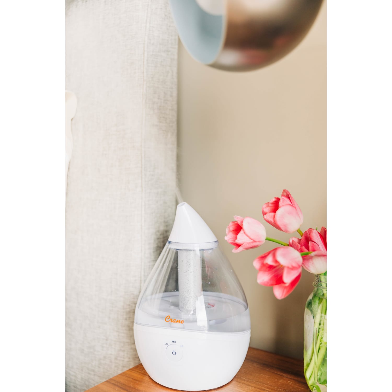 Crane Droplet Ultrasonic Cool Mist Humidifier, 6-3/4inH x 6-3/4inW x 10-1/2inD, Clear/White - Image 5