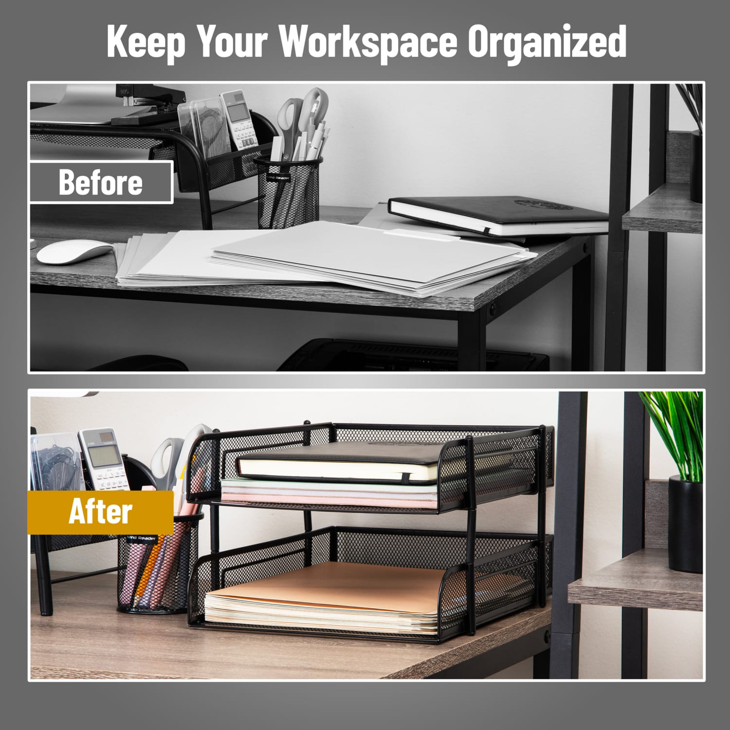 Mind Reader Stackable Paper Tray Desk Organizer, 7-1/2inH x 13-1/4inW x 10-1/2inD, Black, Set Of 2 Trays - Image 6