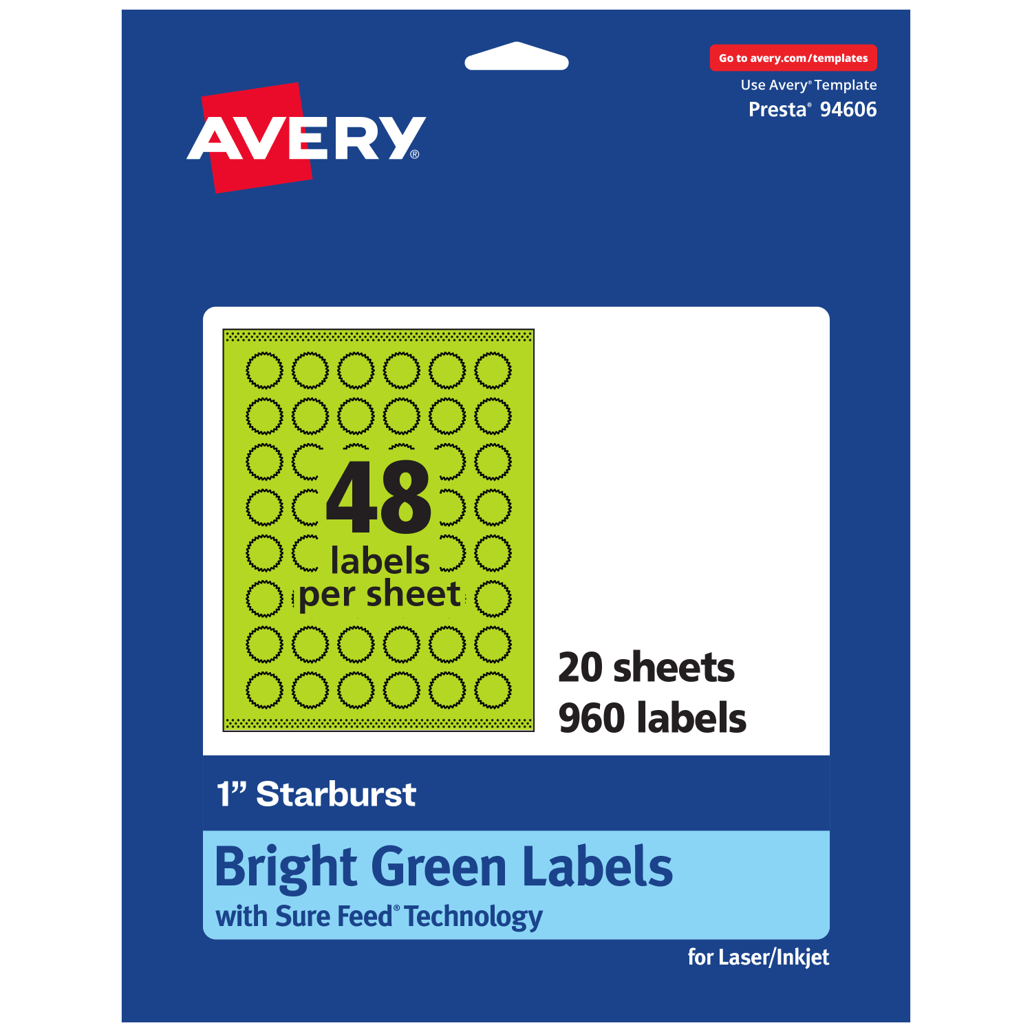 Avery Print-To-The-Edge Labels With Sure Feed Technology, 94606-BGP20, Starburst, 1in, Matte Bright Green, Pack of 960 - Image 3