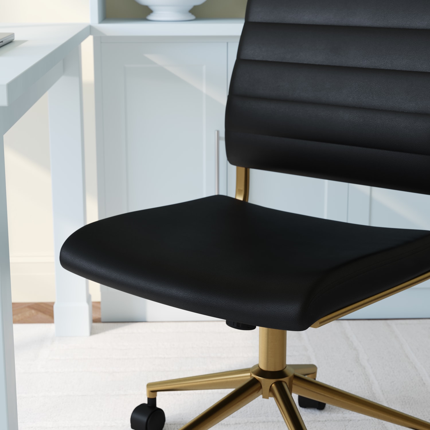 Martha Stewart Ivy Faux Leather Upholstered Mid Back Executive Office Chair BlackPolished Brass PopularChairscom
