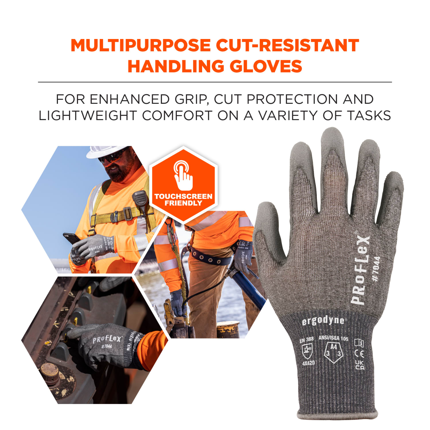Ergodyne Proflex 7044 PU-Coated Cut-Resistant Gloves, Gray, 2X - Image 3