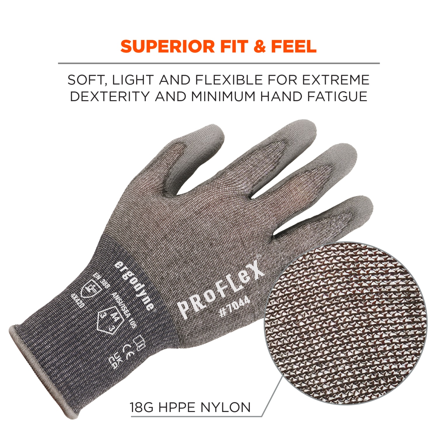 Ergodyne Proflex 7044 PU-Coated Cut-Resistant Gloves, Gray, 2X - Image 6