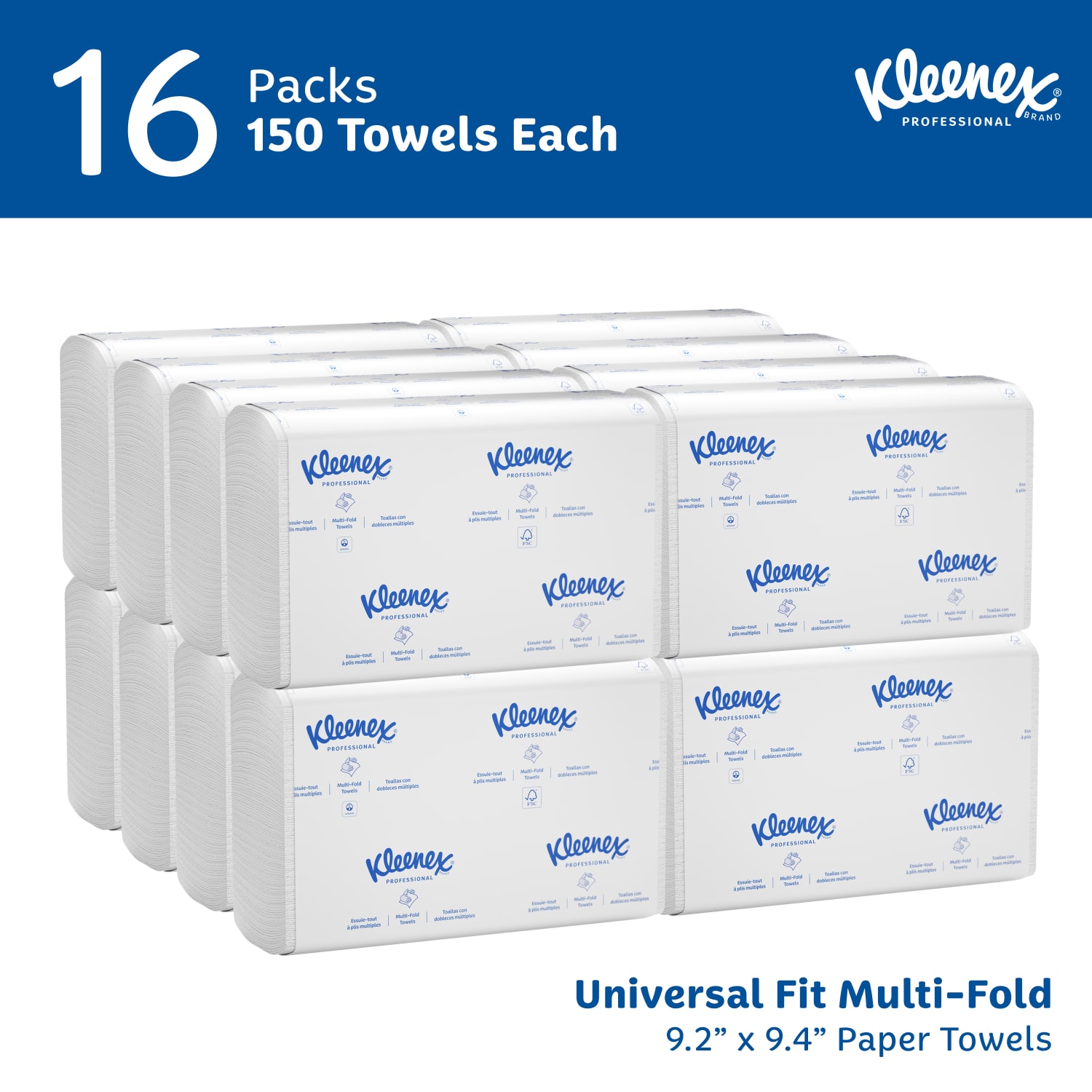 Kleenex Multi-Fold 1-Ply Paper Towels, 150 Per Pack, Case Of 16 Packs - Image 3
