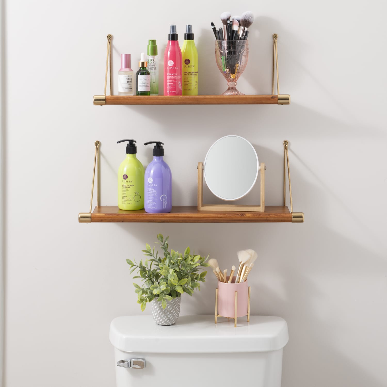 Linon Lalaine Wall Shelves, Brown/Gold, Set Of 2 Shelves - Image 6