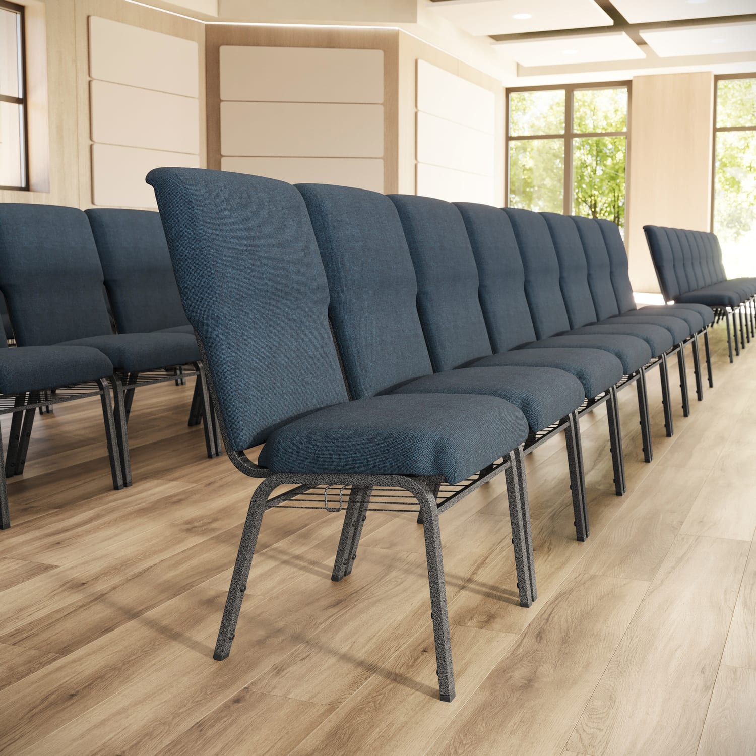 Flash Furniture Advantage Discount Church Chair, Navy/Silver Vein - Image 3