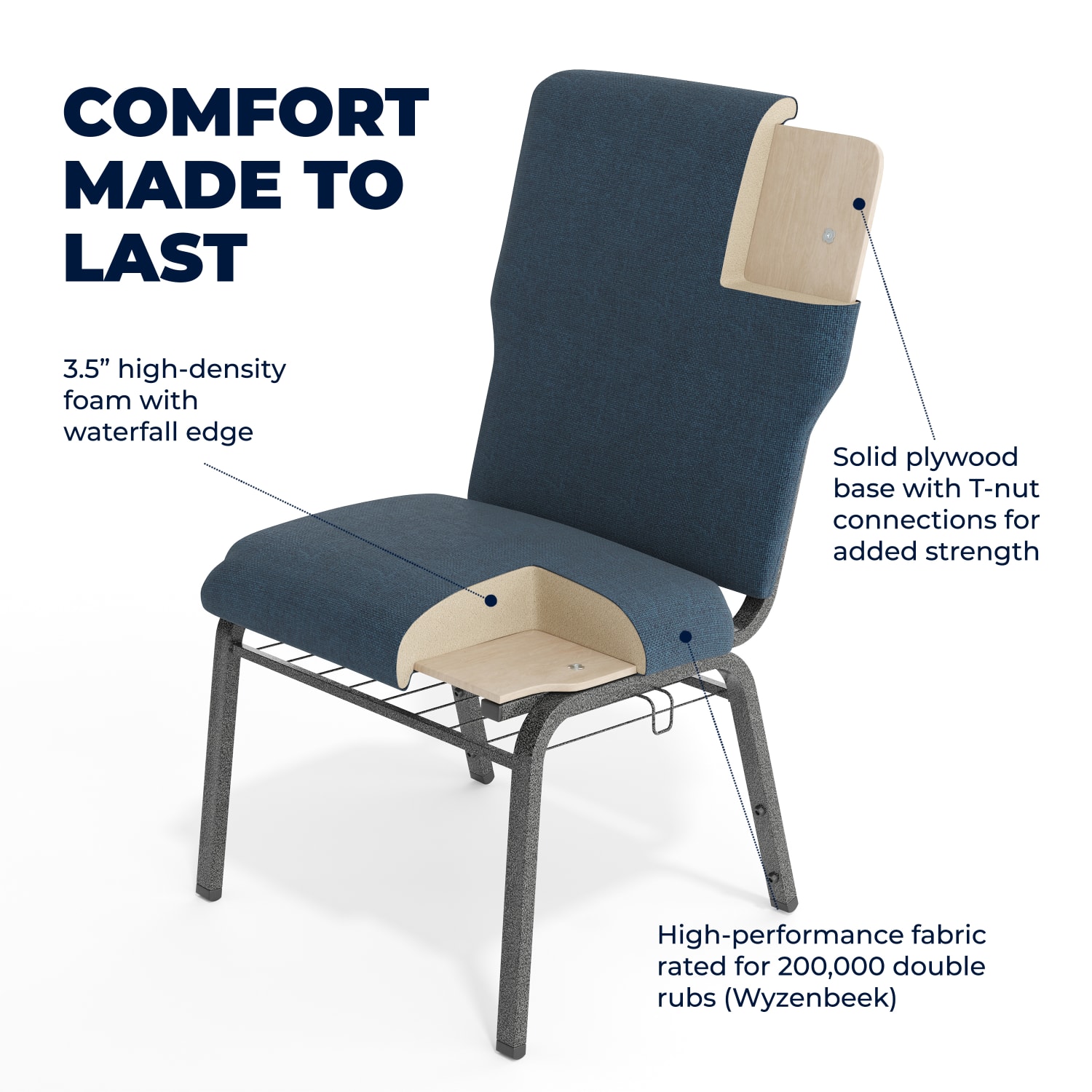 Flash Furniture Advantage Discount Church Chair, Navy/Silver Vein - Image 5