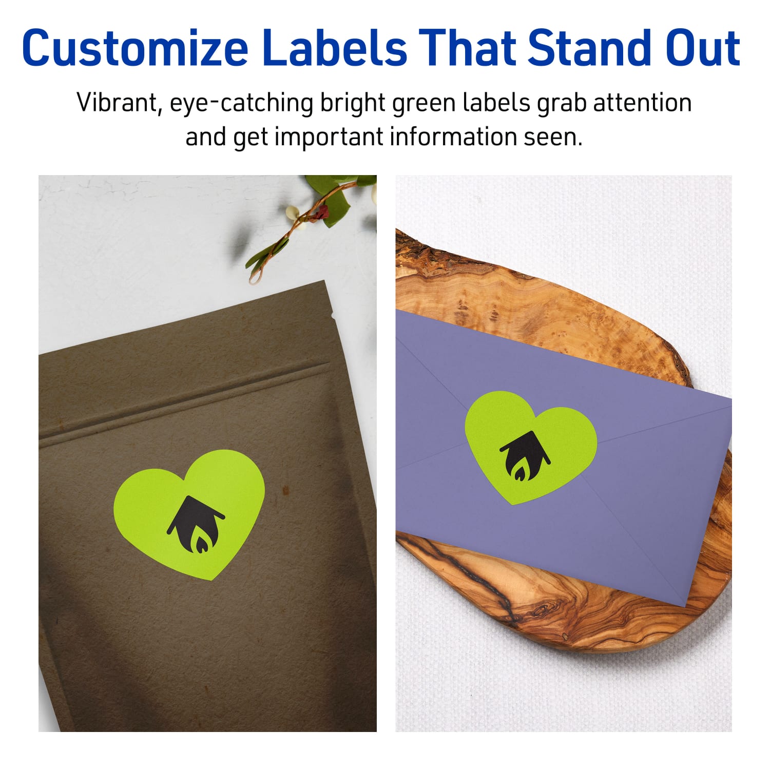 Avery Print-To-The-Edge Labels With Sure Feed Technology, 94603-BGP40, Heart, 2-9/32in x 1-27/32in, Matte Bright Green, Pack of 480 - Image 4