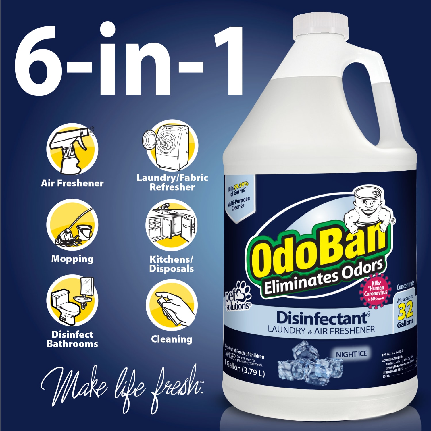 OdoBan Odor Eliminator Disinfectant Concentrate Bottles, Night Ice Scent, 128 Oz, Case Of 2 Bottles - Image 6