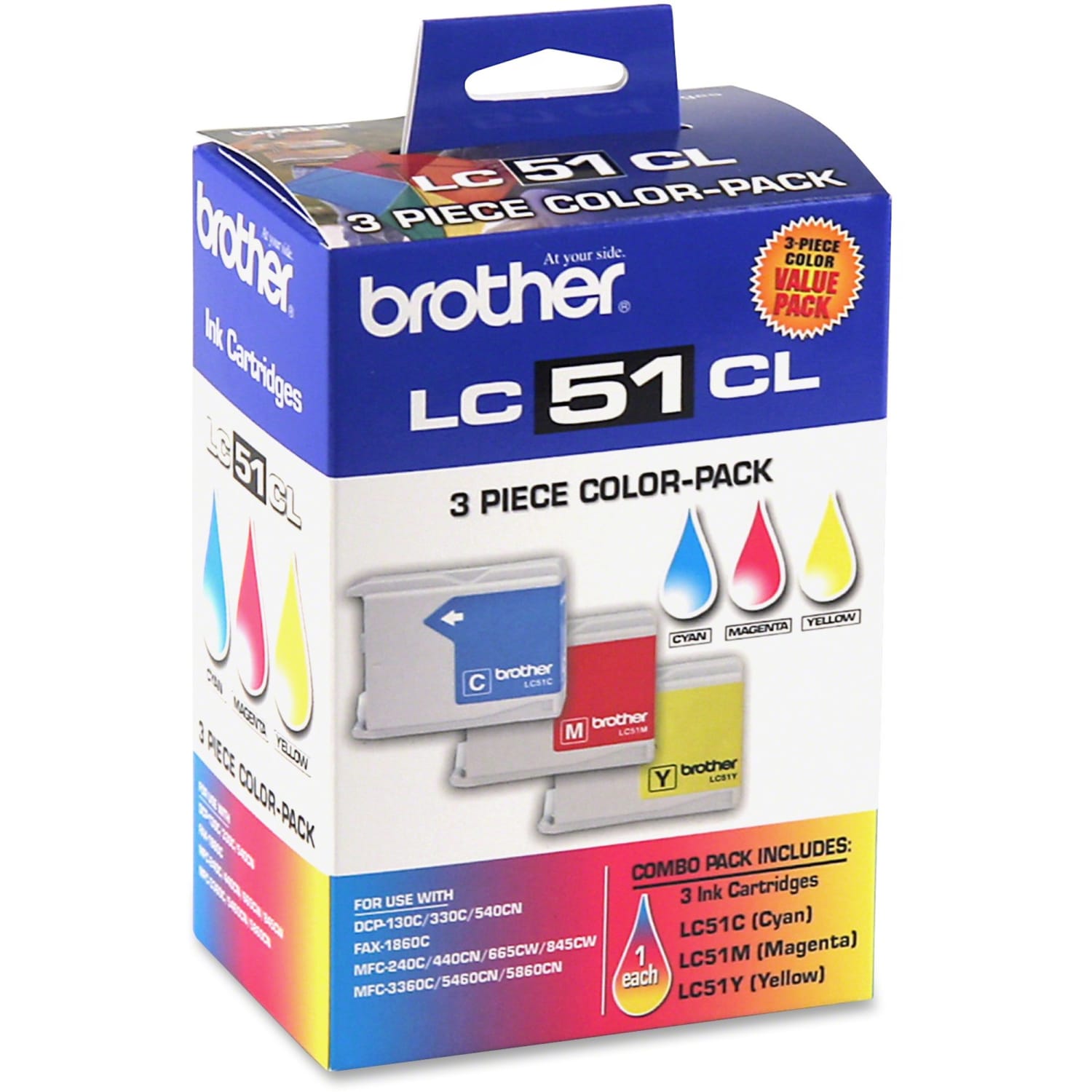 Brother LC51 Cyan, Magenta, Yellow Ink Cartridges, Pack Of 3, LC513PKS - Image 3