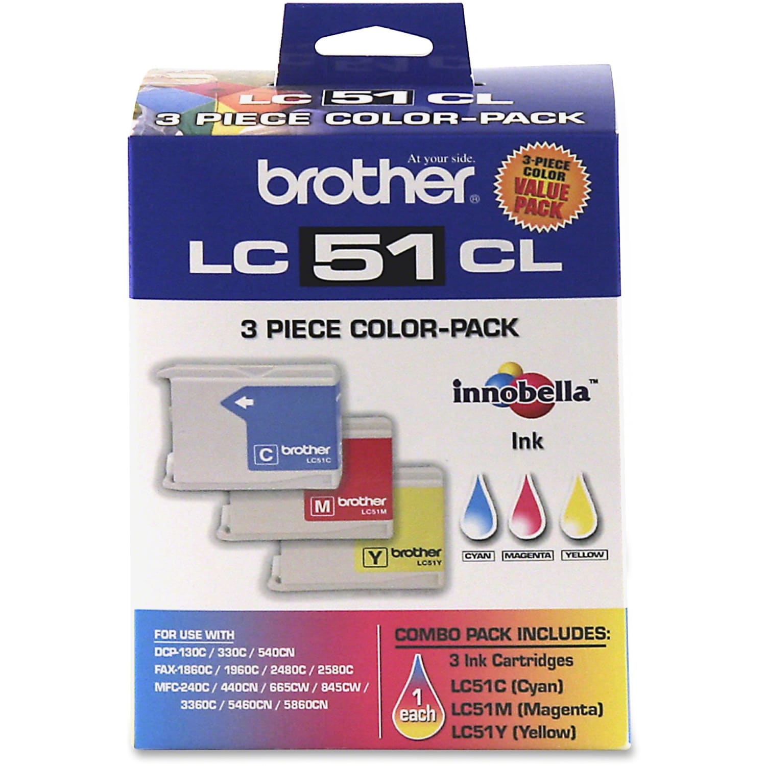 Brother LC51 Cyan, Magenta, Yellow Ink Cartridges, Pack Of 3, LC513PKS - Image 4
