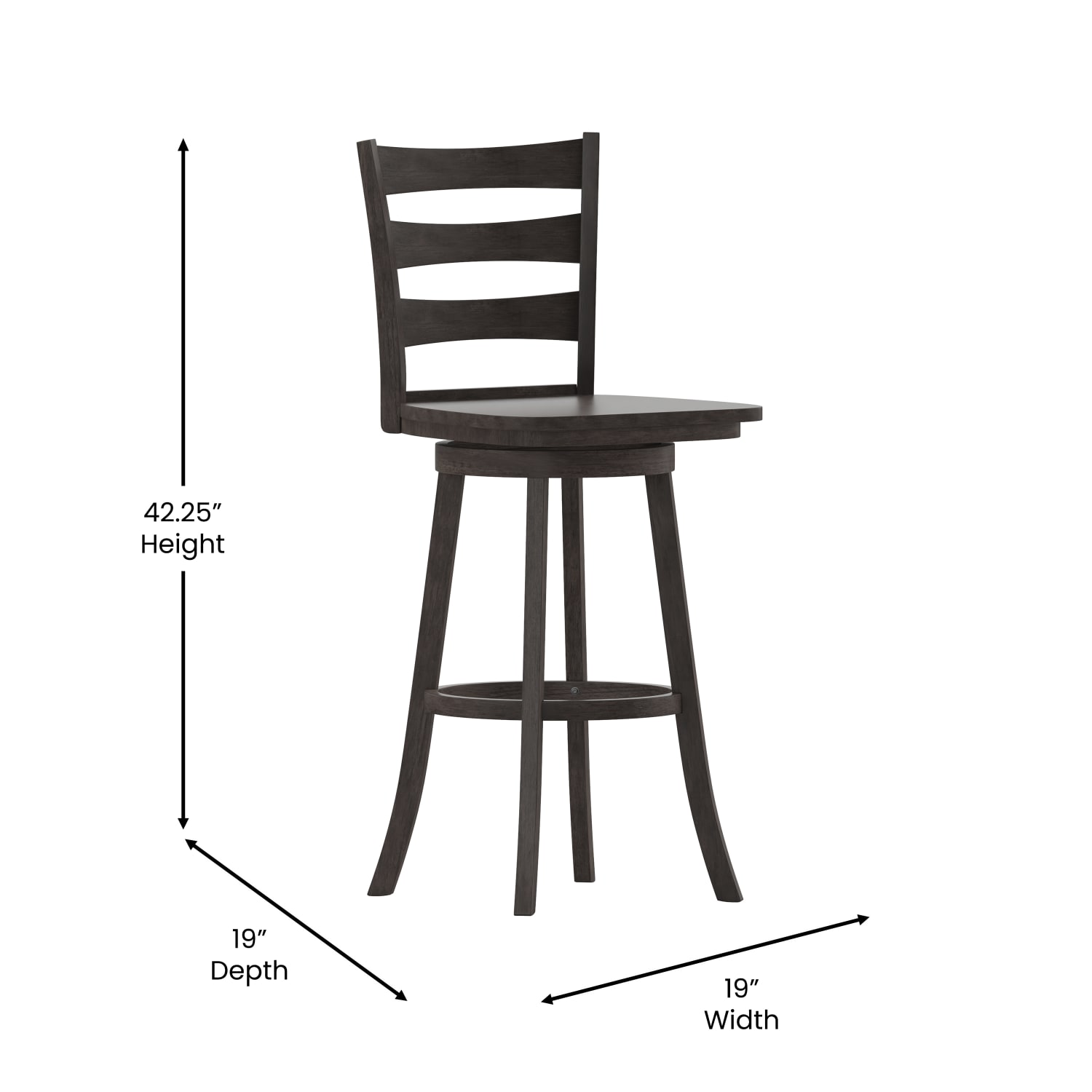 Flash Furniture Liesel Commercial Grade Wooden Classic Ladderback Swivel Bar Height Barstool with Solid Wood Seat Gray Wash Walnut PopularChairscom